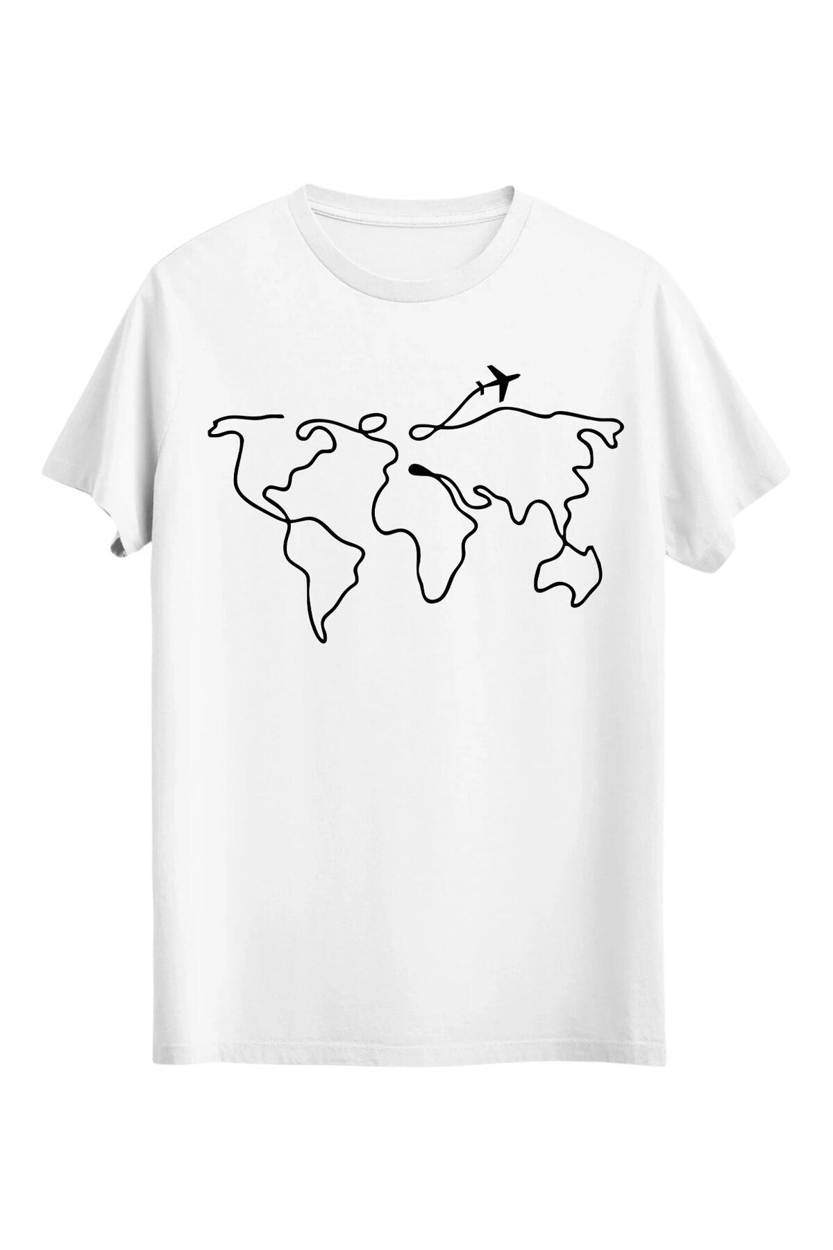 srcmarket Dünyayı Gezenlere, Gezmeyi Sevenlere Özel, Dünya Haritası Baskılı Unisex Tshirt