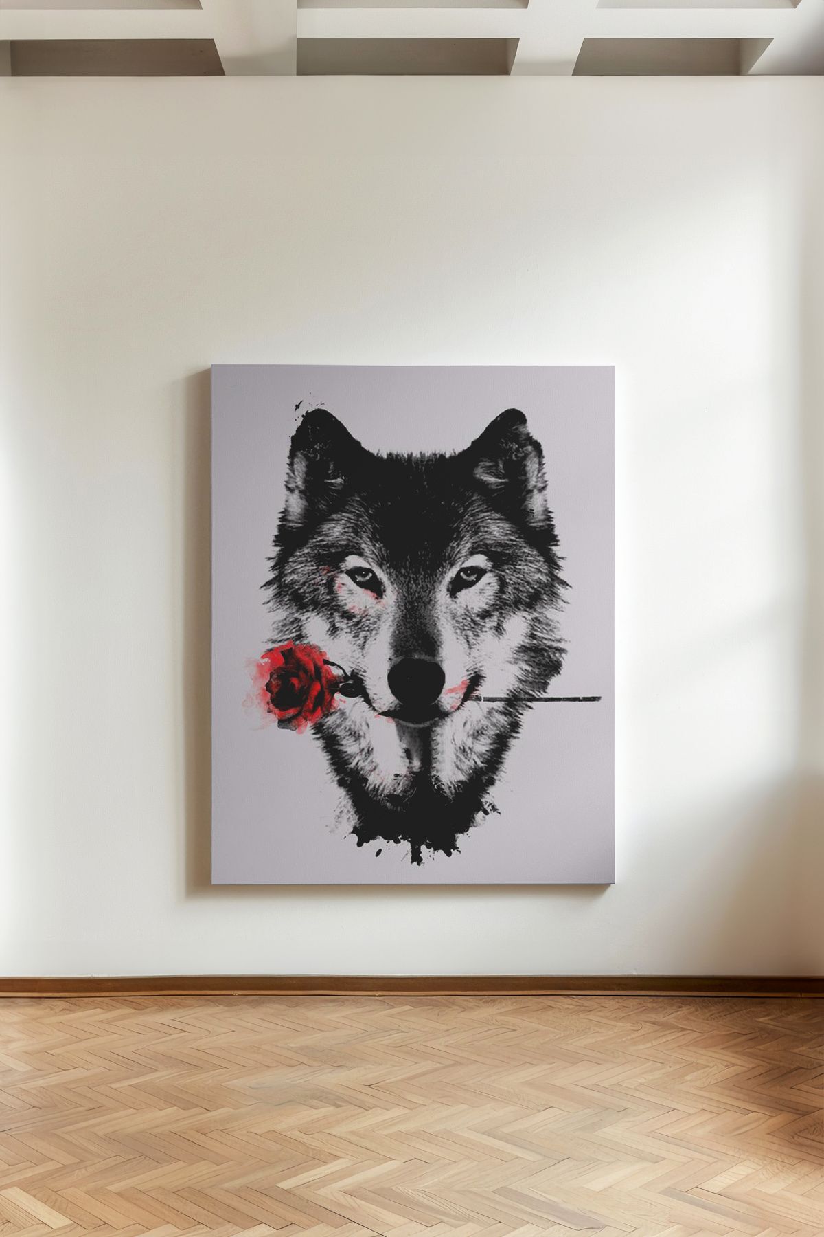 Kanvaspera Gül Tutan Kurt - Kanvas Tablo | Modern Art | Asi Romantik Duvar Dekoru