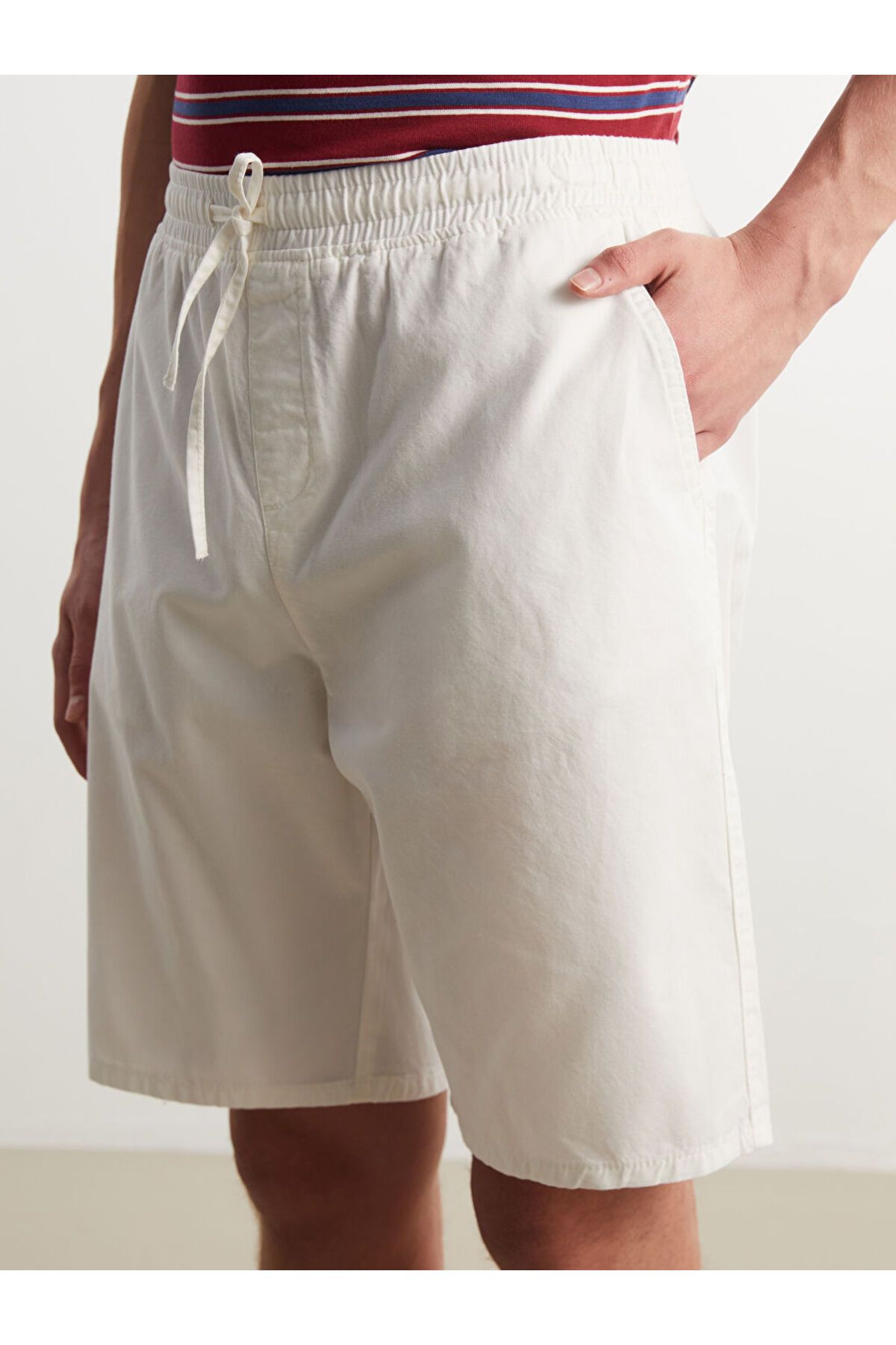LC Waikiki-Ανδρικό σορτς XSIDE Ecru Comfortable Fit Gabardine 3