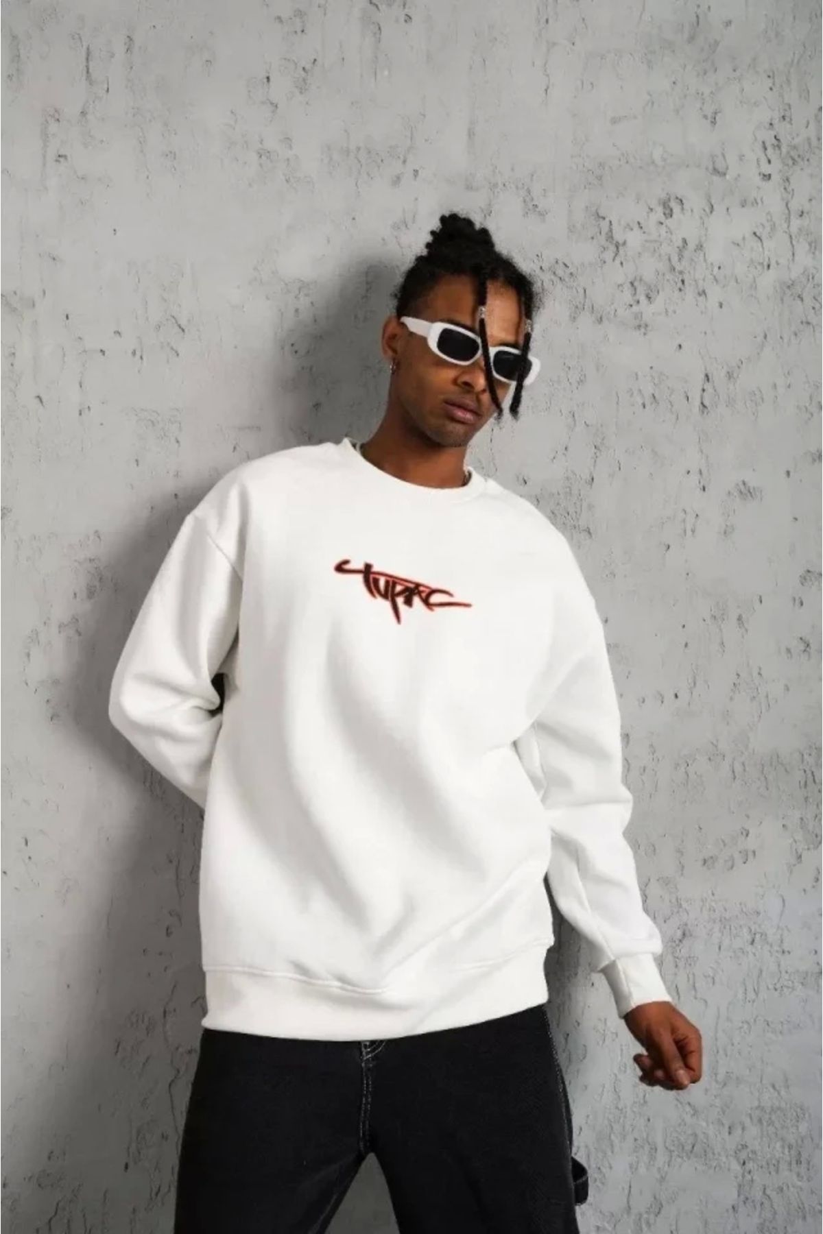 Butik Erkek 3 İplik Gangster Baskılı Sweatshirt - Beyaz