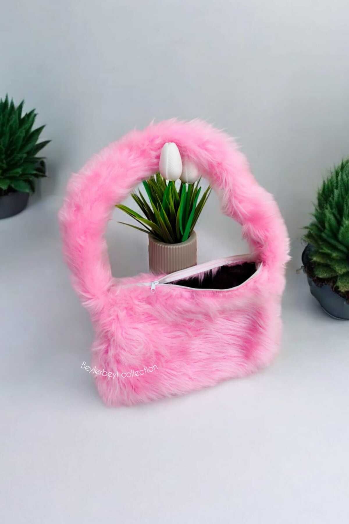 BEYLERBEYİ Beylerbeyi Collection Pembe Tüylü Çanta