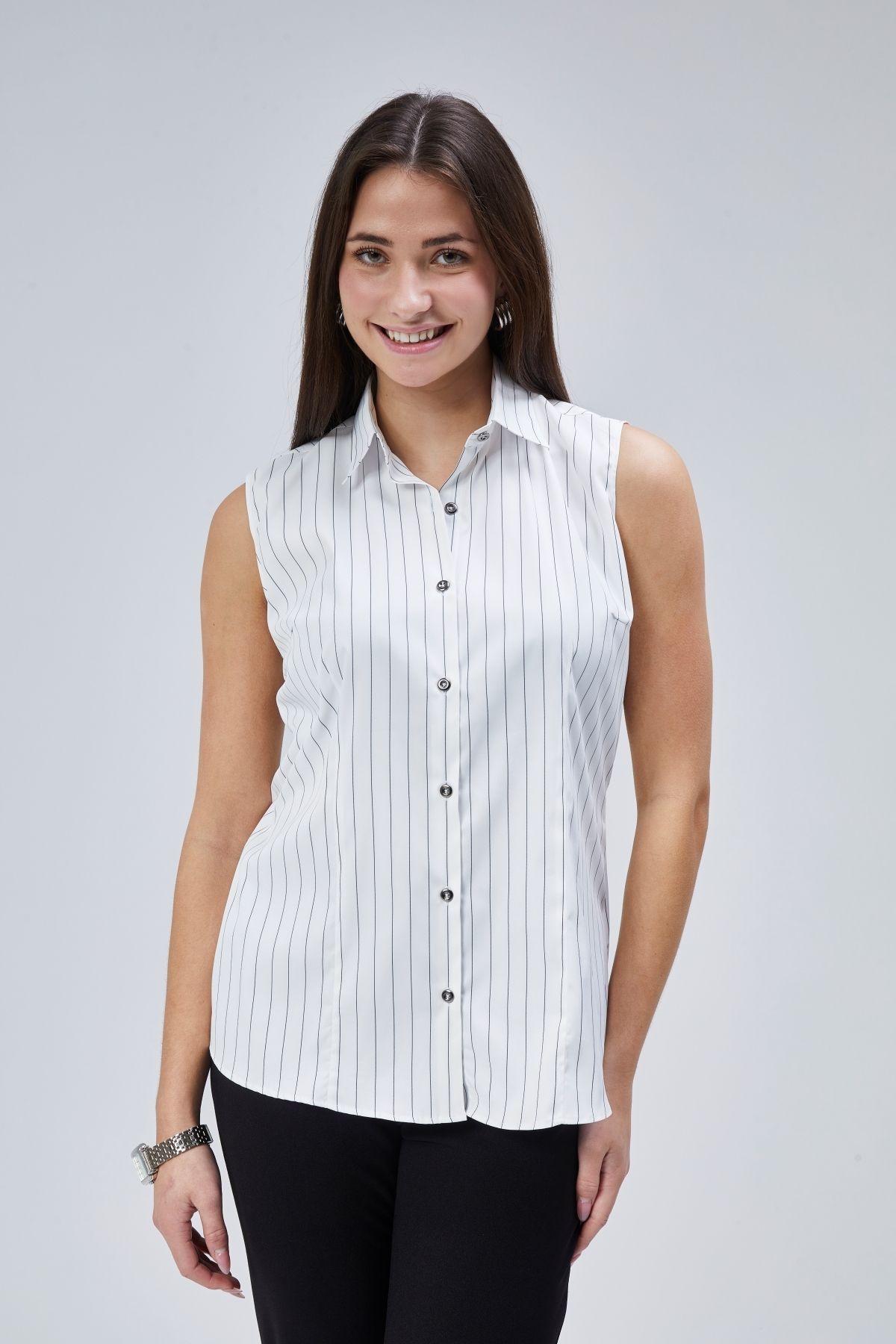 by shirts collection Beyaz koyu lacivert çizgili şık elit gömlek