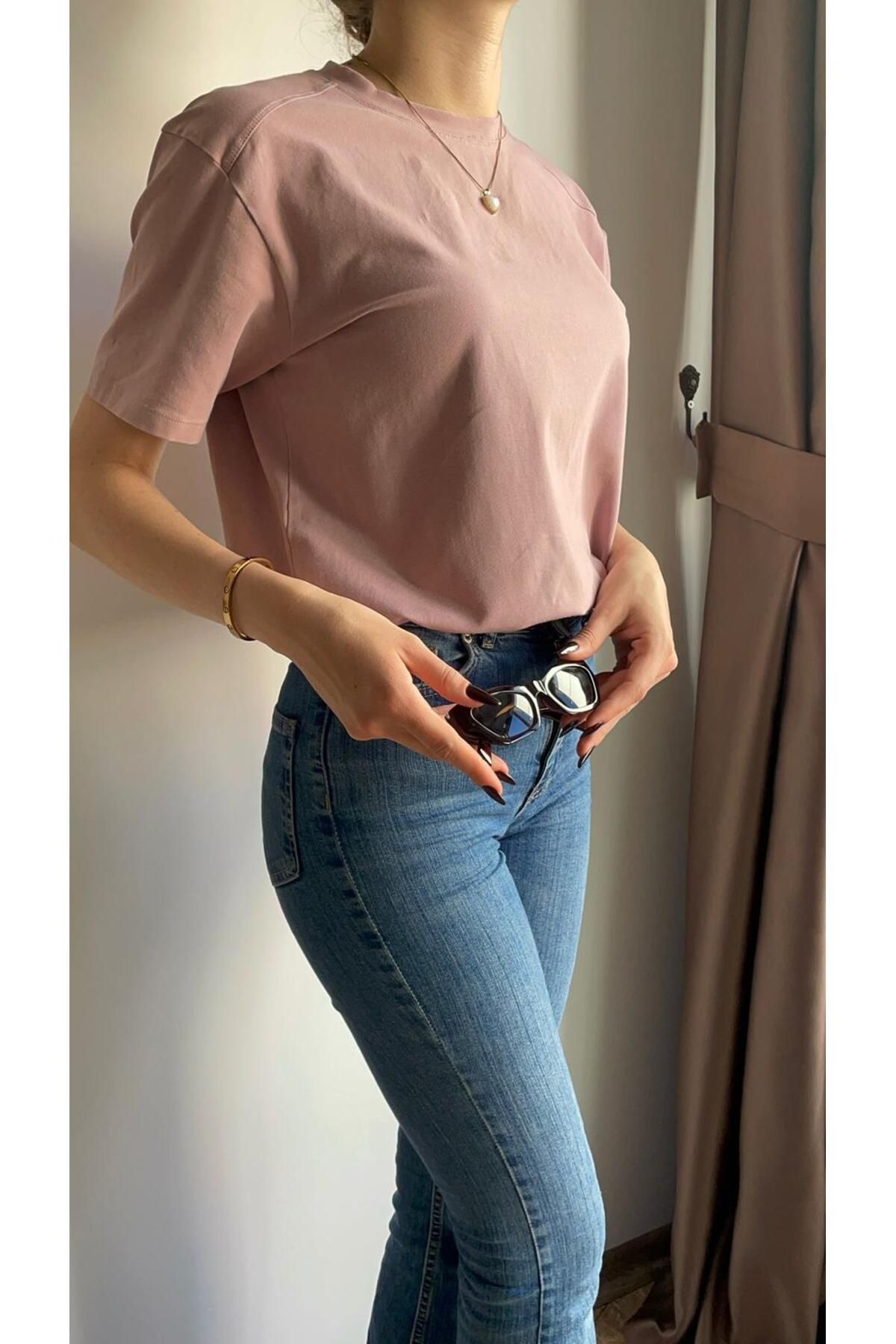MODA gül kurusu sıfır yaka oversize unisex tişört
