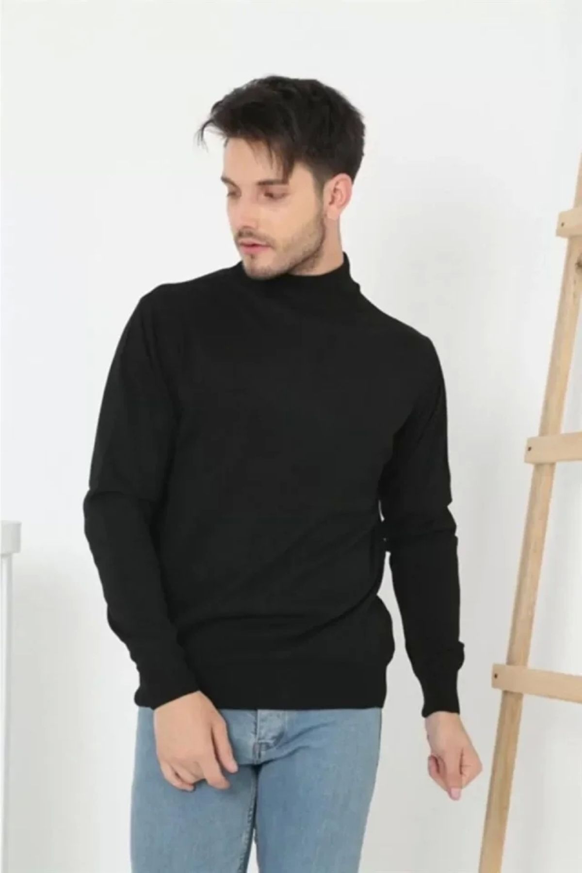 Butik Erkek Yarım Balıkçı Yaka Triko Kazak - Siyah