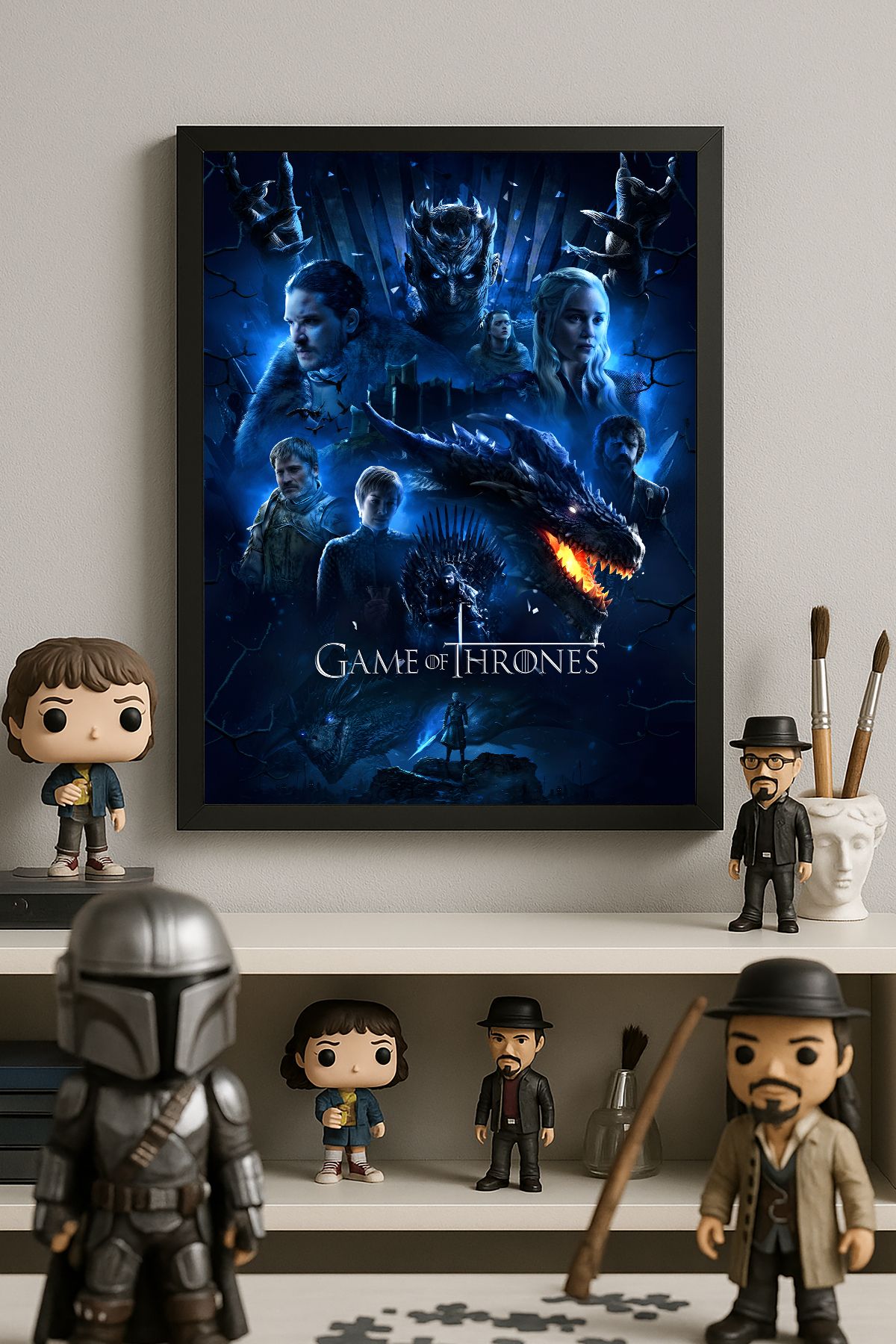 Duvarda Game Of Thrones Siyah Ahşap Çerçeveli Dizi Duvar Tablosu