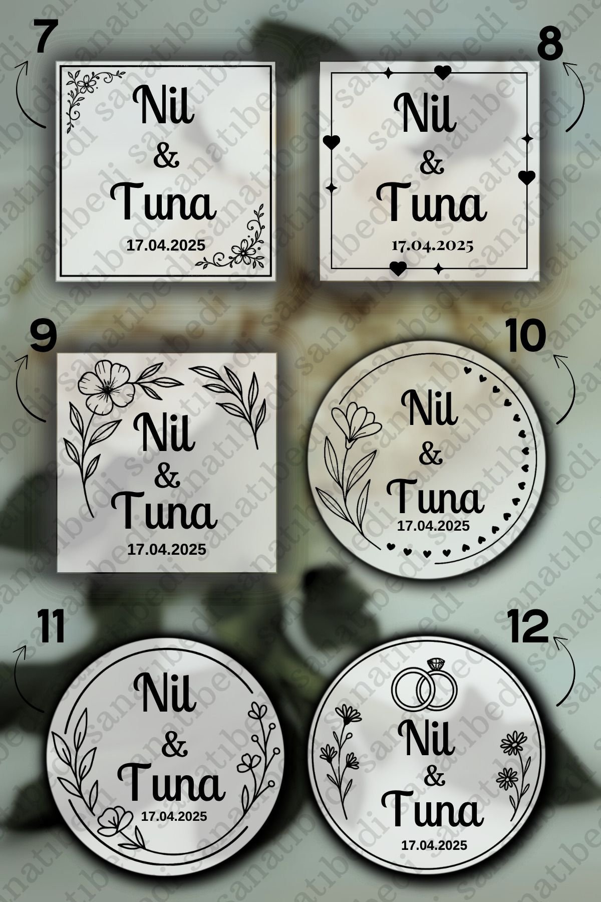 sanatıbedi Şeffaf Kişiye Özel Kına-nişan-nikah-düğün-doğum günü-firma özel etiket /50 adet (3.2x3.2 cm) sticker