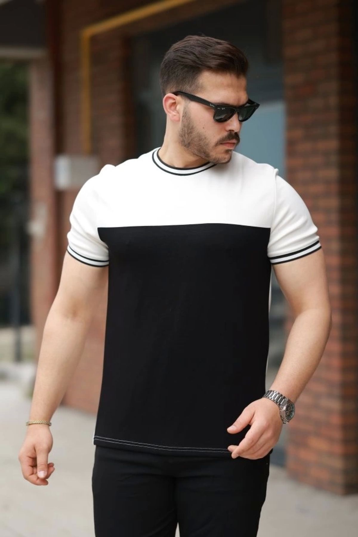 Butik Erkek Parçalı Renk Kısa Kollu Tişört