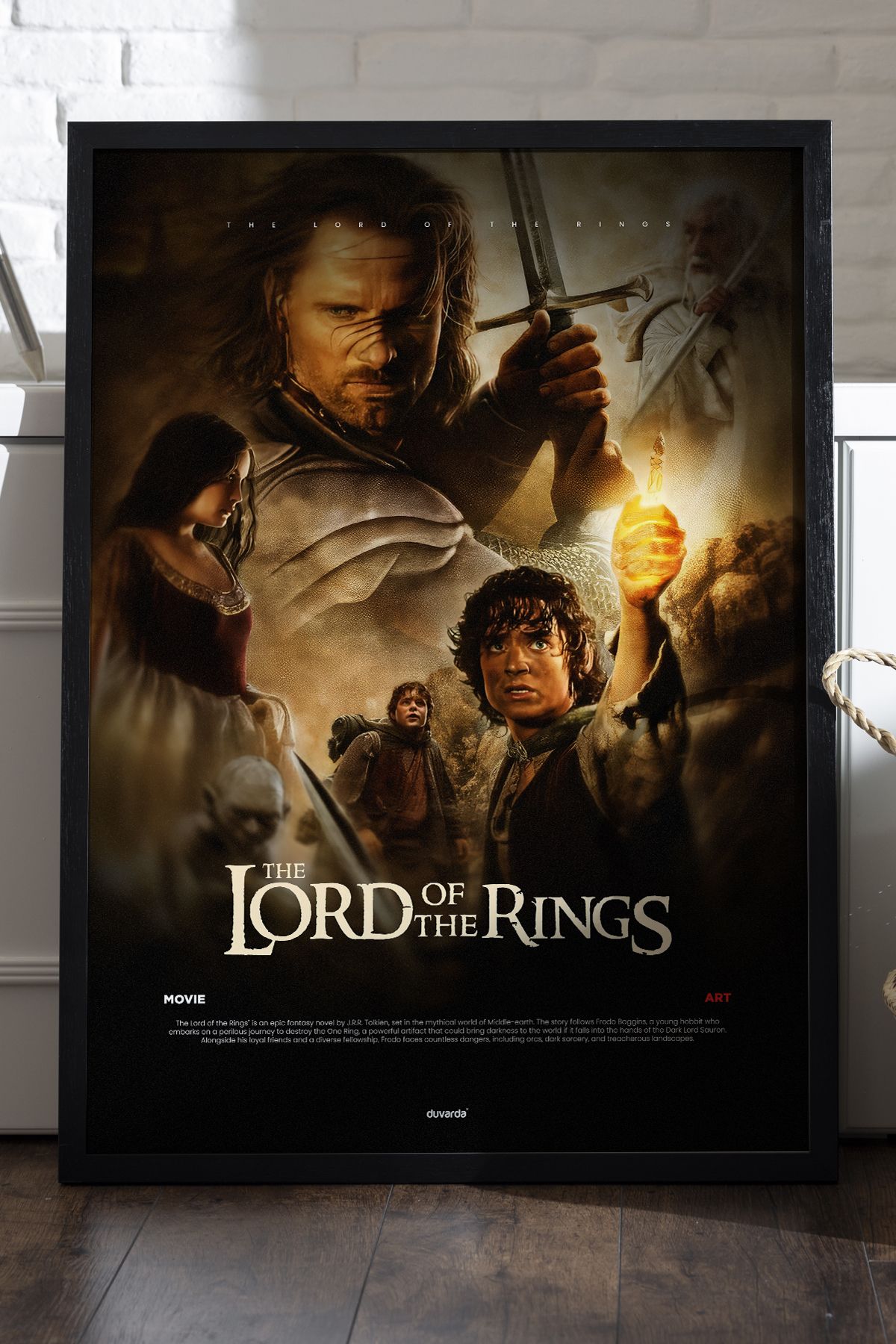 Duvarda Lord of the Rings Siyah Ahşap Çerçeveli Film Duvar Tablosu