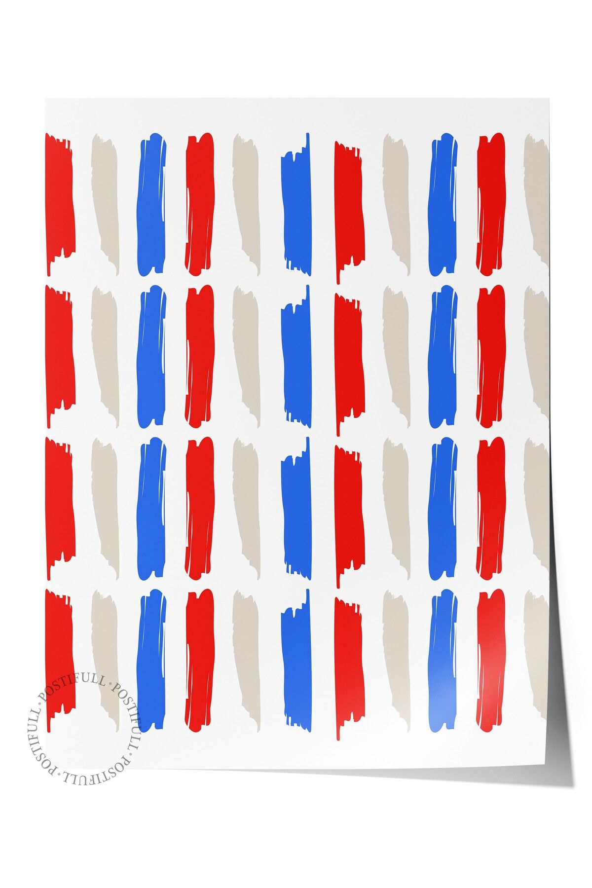 Postifull Çerçevesiz Duvar Posteri, Fırça darbeleri, Minimalist, Düz İllüstrasyon, Kırmızı, Mavi Renk Poster,