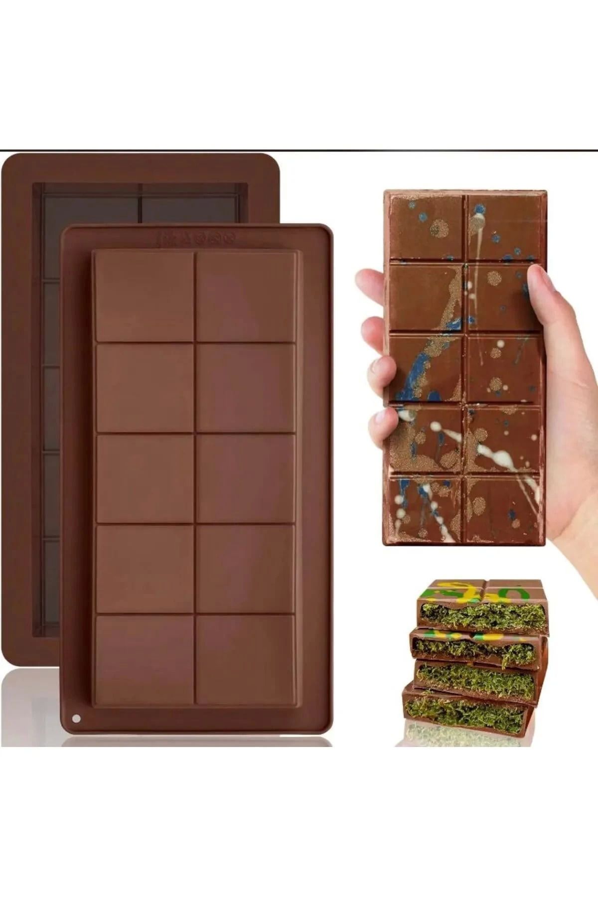ÇERÇİCİ Meşhur Dubai Çikolatası Kalıbı Silikon - Büyük Tablet Çikolata Mum Kek Kalıbı Pasta Kalıbı