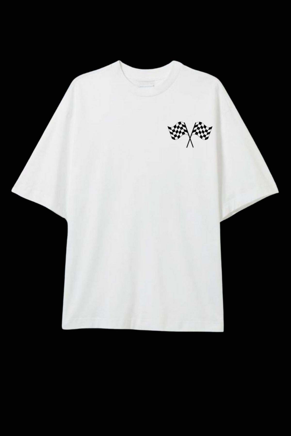 Dupe Design Yarış Bayrağı Baskılı Oversize T-shirt