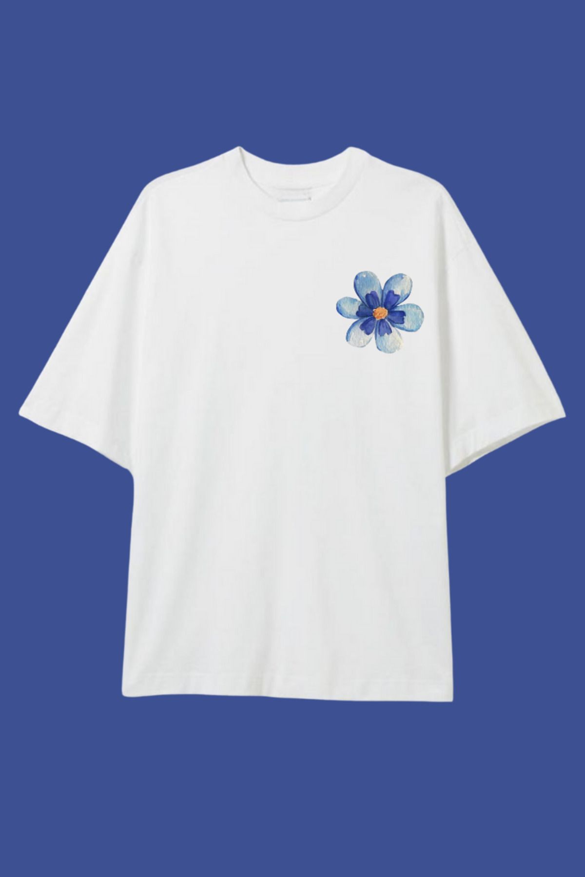 Dupe Design Mavi Çiçek Baskılı Oversize T-shirt
