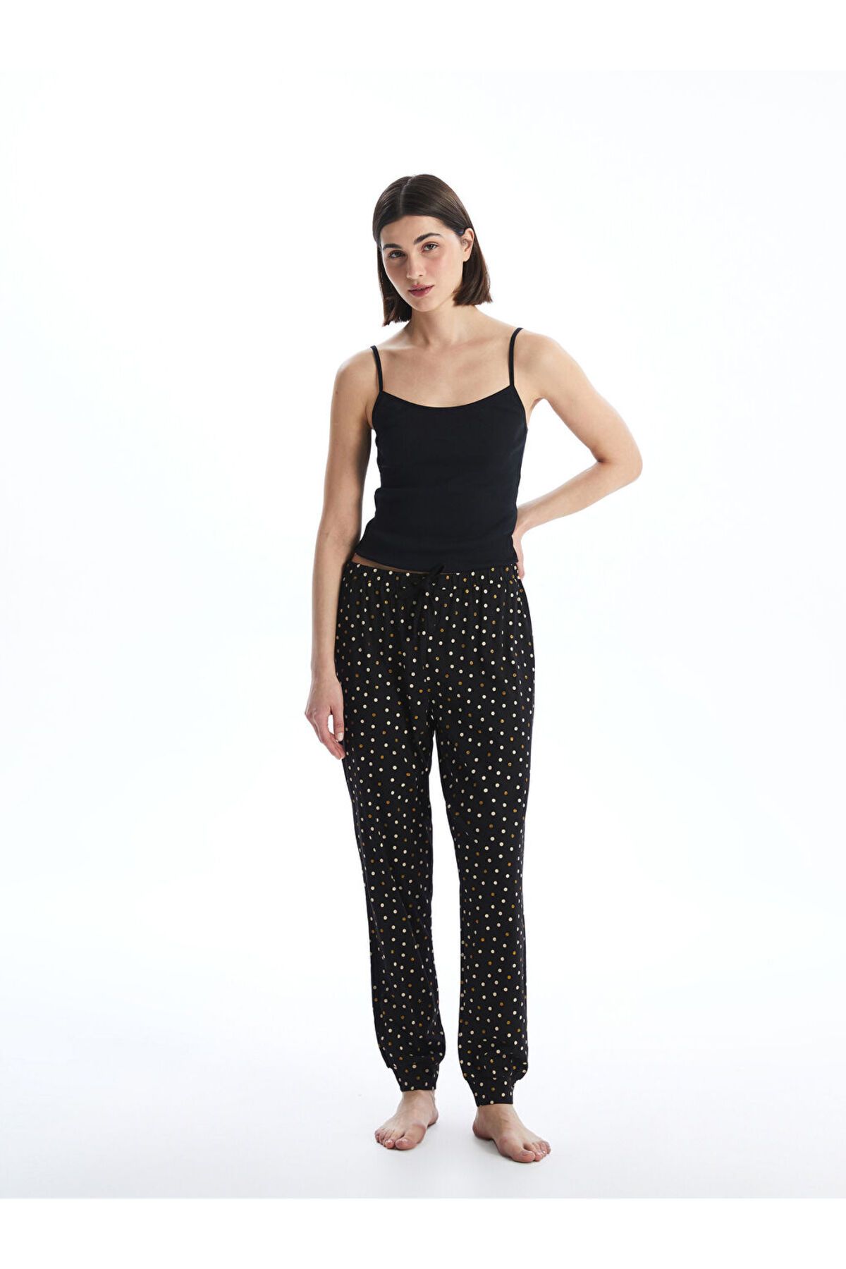 LC Waikiki LCW DREAM Siyah Beli Lastikli Puantiyeli Kadın Jogger Pijama Alt S57086Z8NVY25