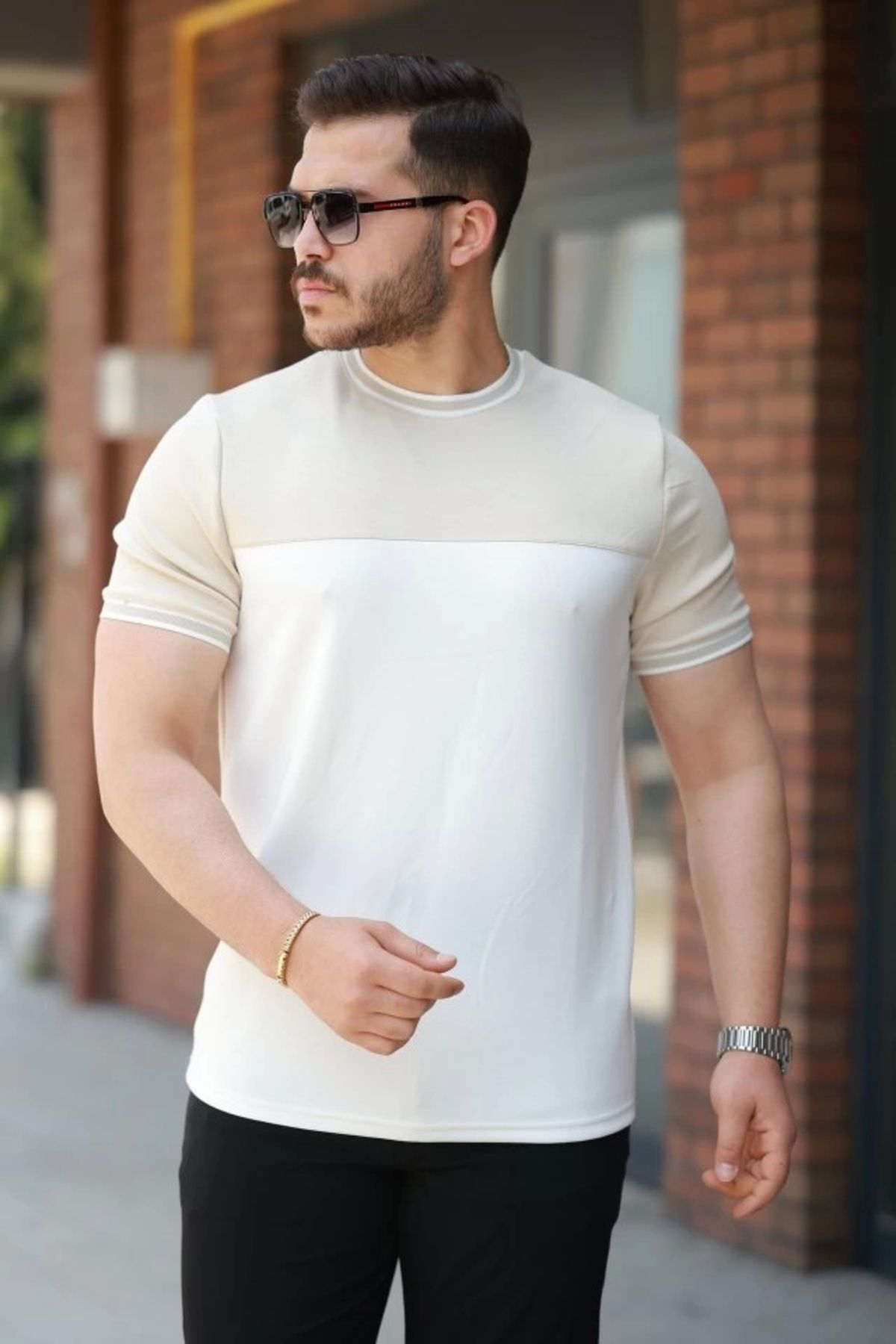 Butik Erkek Parçalı Renk Kısa Kollu Tişört