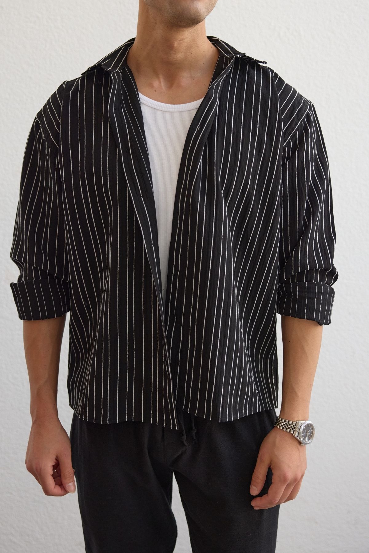 Livio Ferri Tugur Erkek Çizgili Oversize Premium Gömlek Soft Touch Refined Comfort