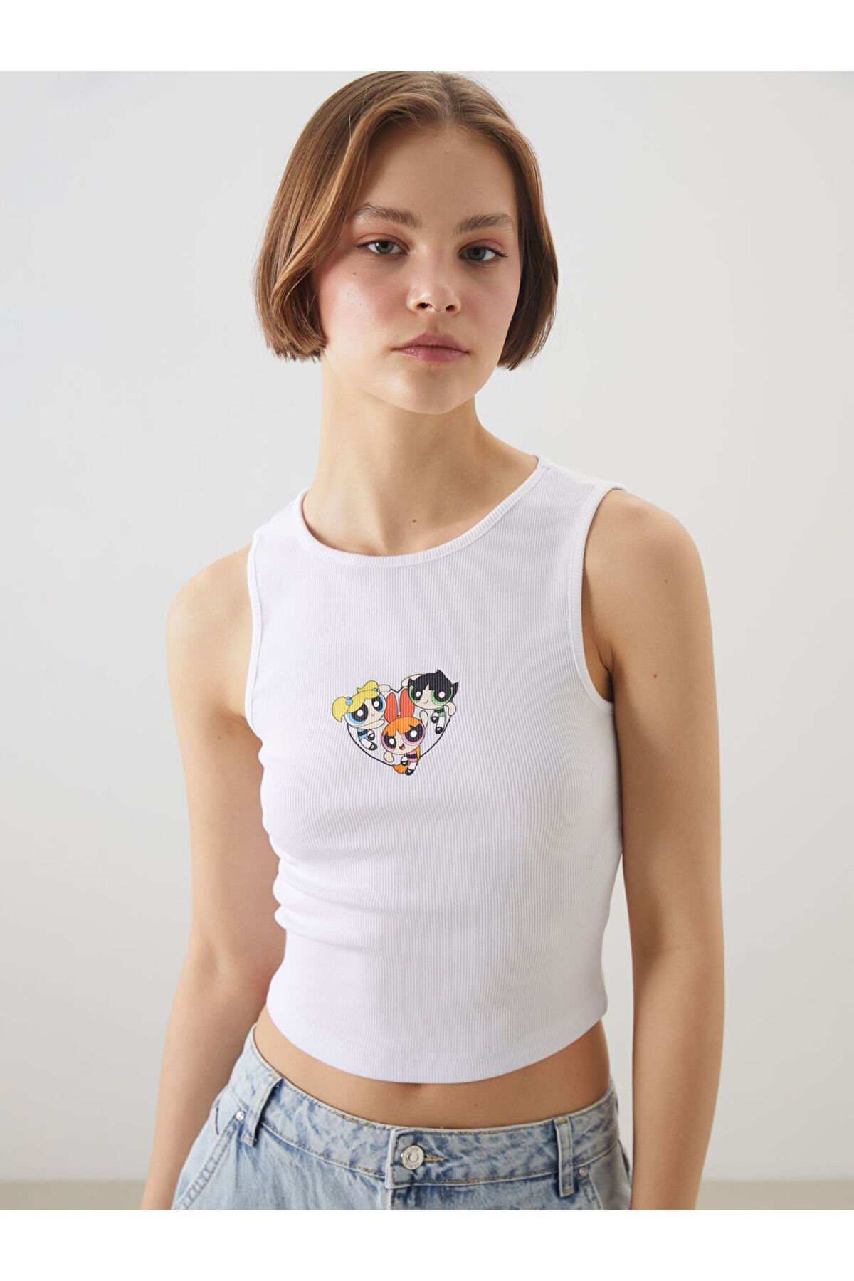 LC Waikiki XSIDE Beyaz Powerpuff Girls Baskılı Crop Kadın Atlet