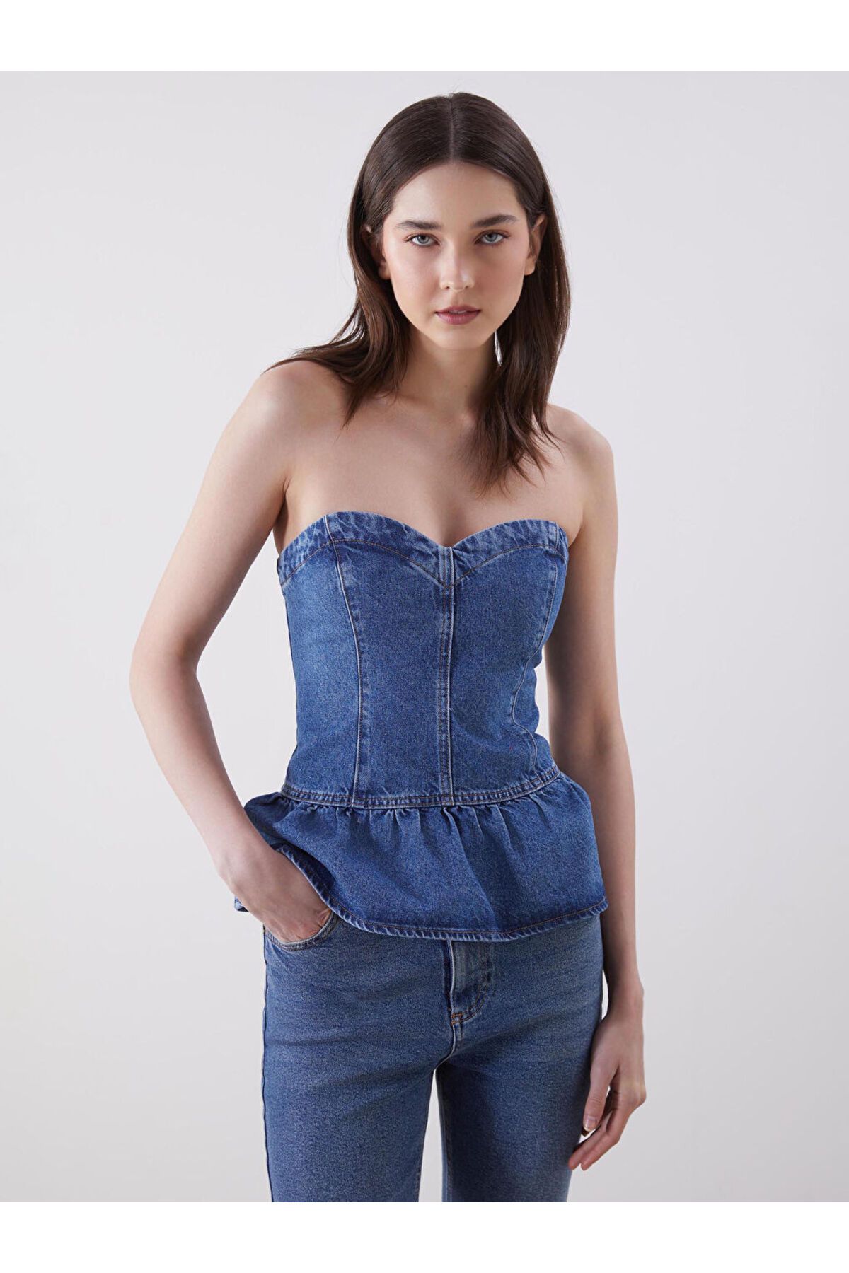 LC Waikiki LCW Straplez Yaka Kadın Jean Bluz