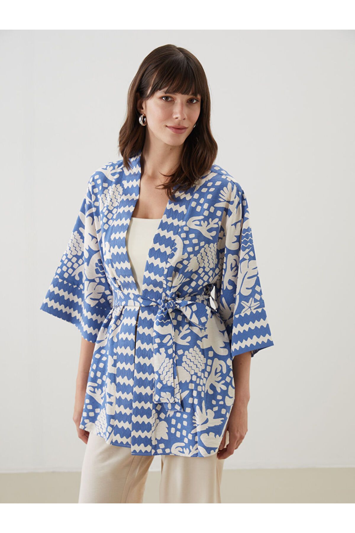 LC Waikiki Şal Yaka Desenli Oversize Kadın Kimono