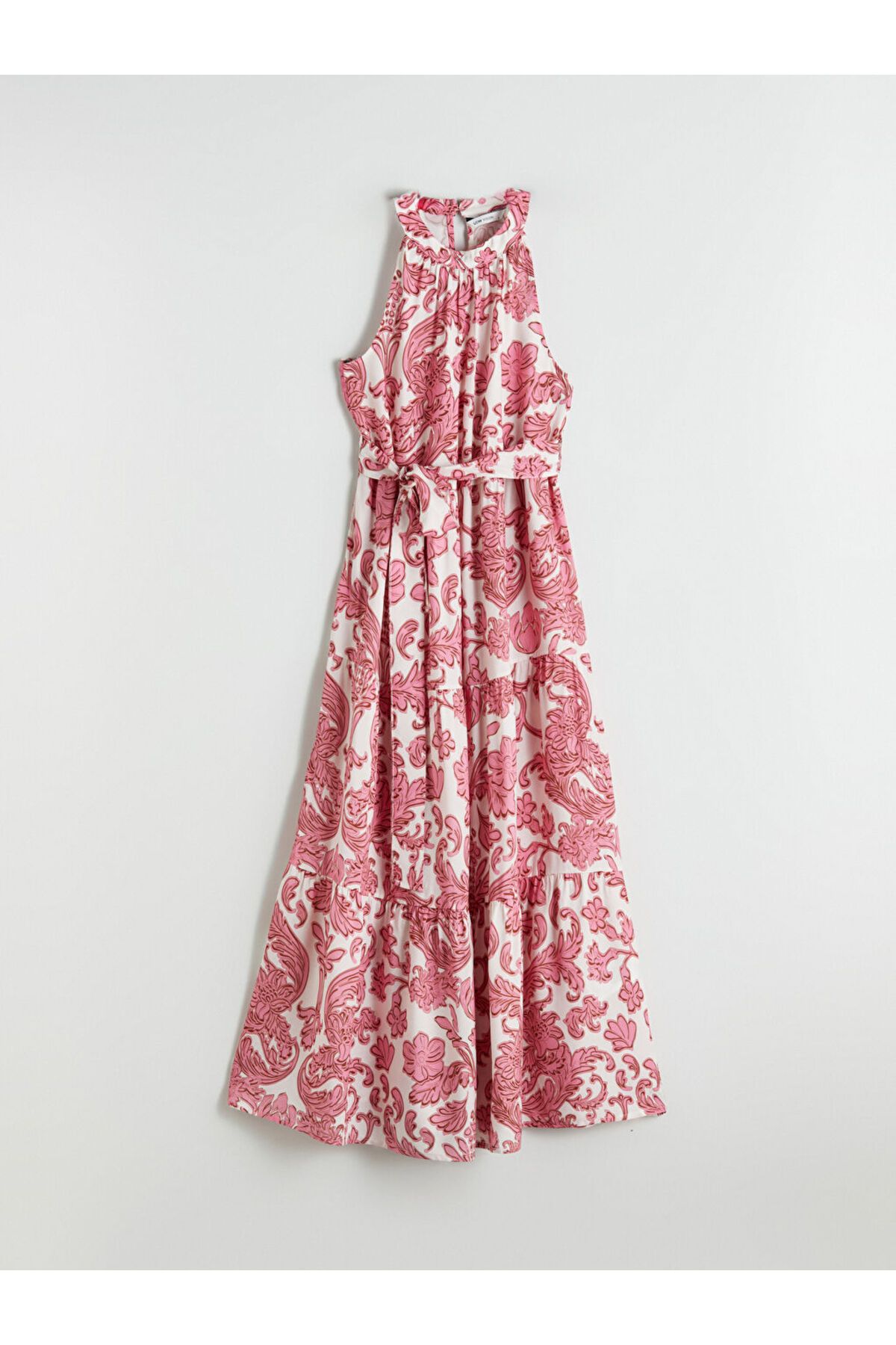 Pembe Halter Yaka Çiçekli Elbise
