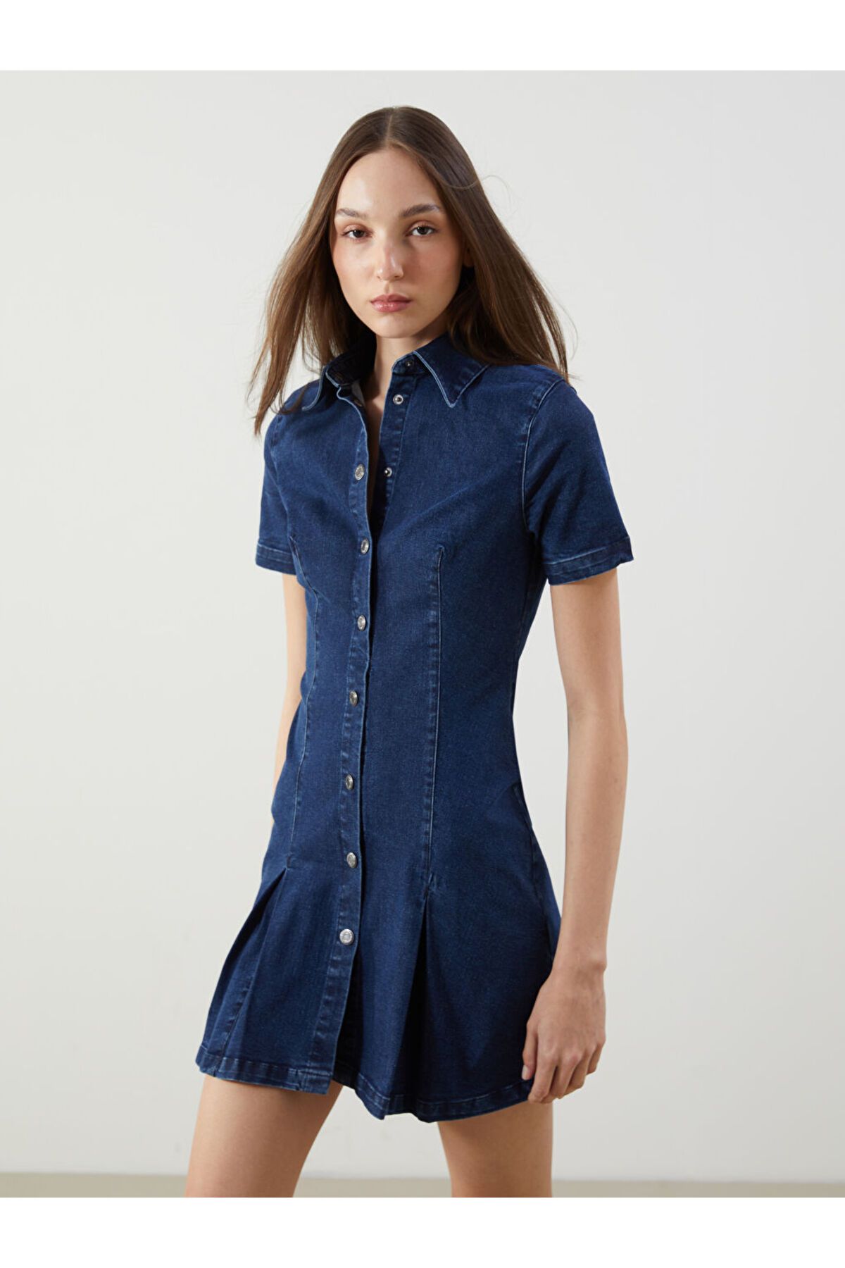 LC Waikiki LCW Gömlek Yaka Jean Elbise