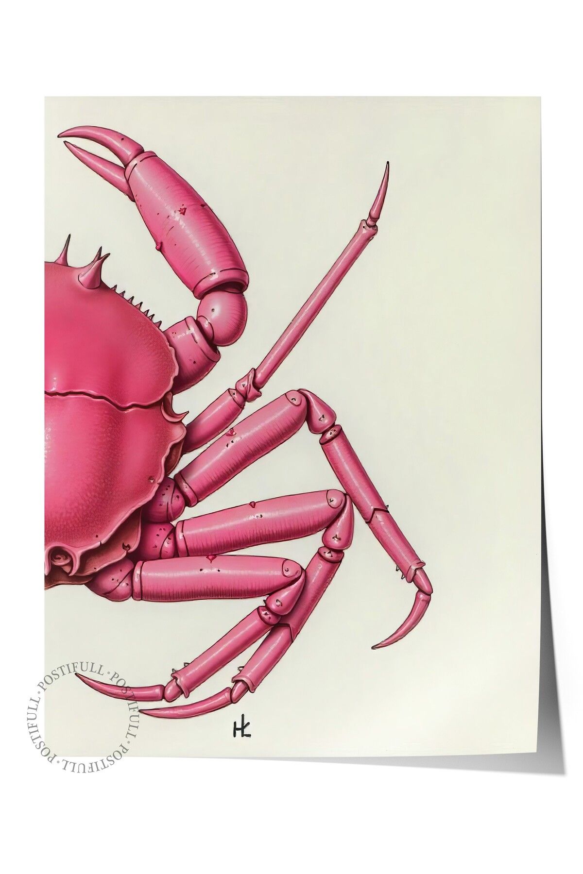 Postifull Çerçevesiz Duvar Posteri, Pembe Yengeç, İllüstrasyon, Pembe Renk Poster, 2025 Yaz Seçkisi, NO:109721