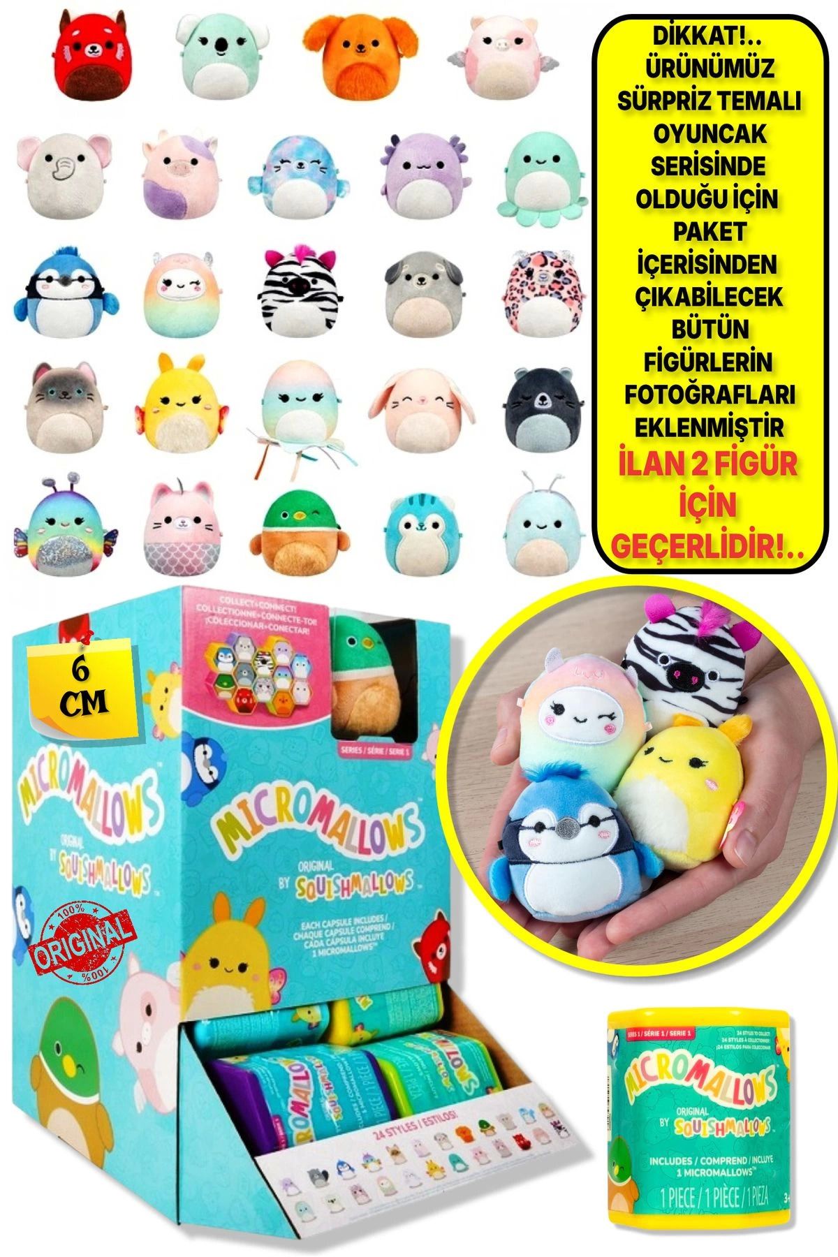 DENİZBİLİŞİM 2 Adet Micromallows Mc Squishmallows Sürpriz Mini Yumuşak Peluş Oyuncak Figür 2 Adet