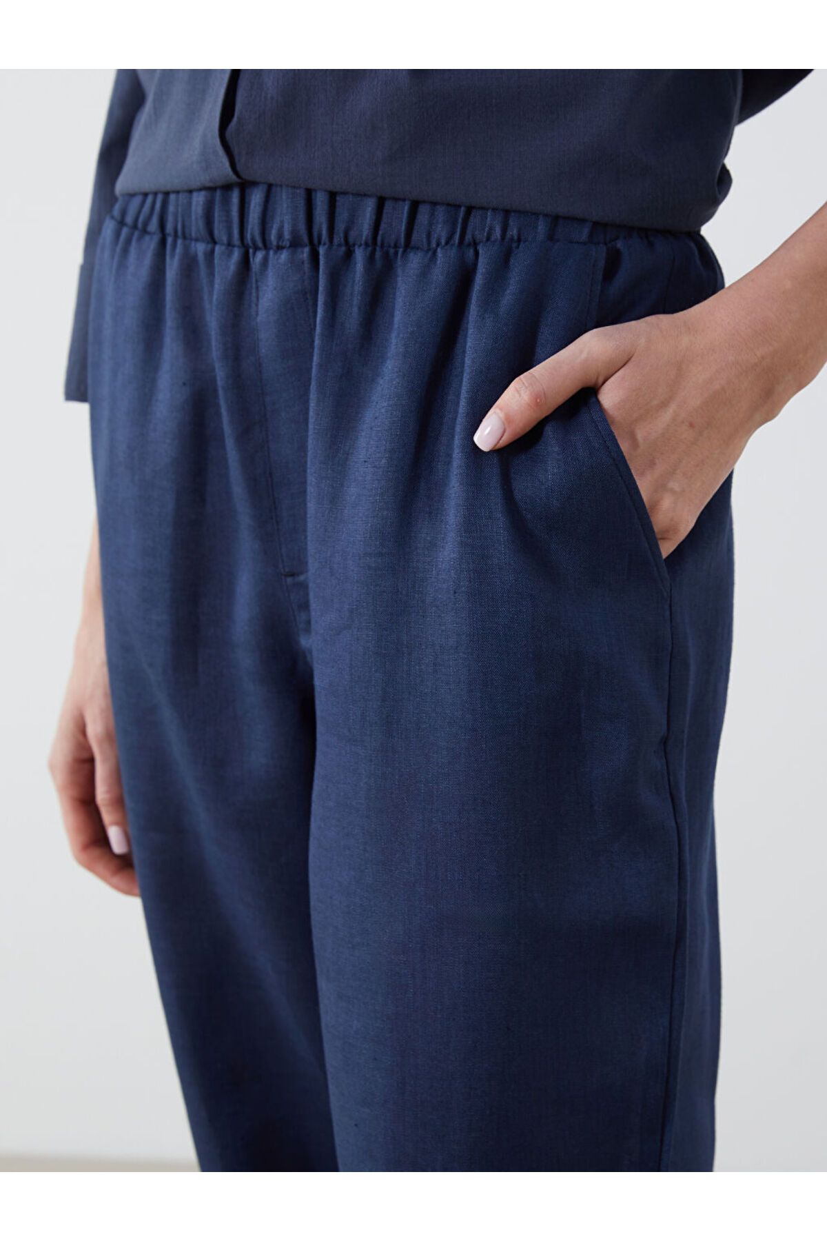 LC Waikiki-Pantaloni de damă 100% in, albastru bleumarin, cu talie elastică 3