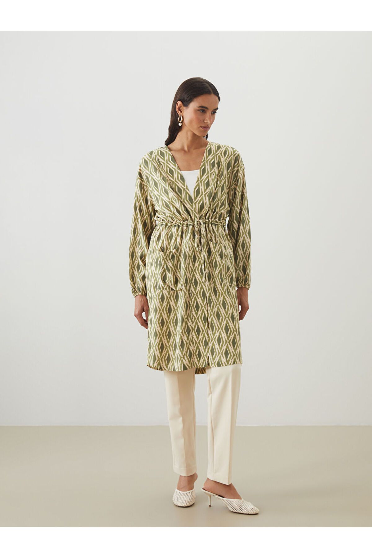 LC Waikiki Şal Yaka Desenli Oversize Kadın Kimono
