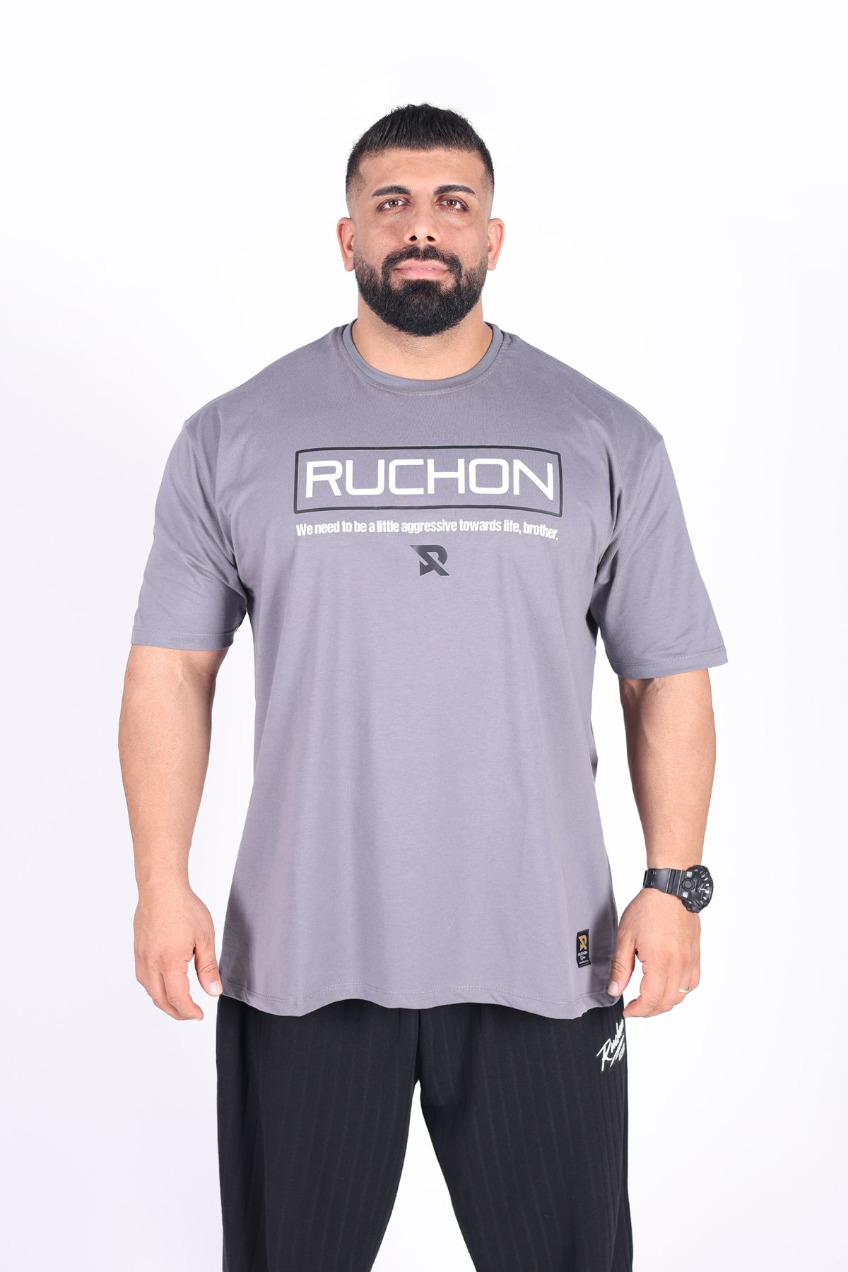 RUCHON NUTRITION Fitsize Aggressive Towards Erkek Dar Kesim Tişört Fitness Sporcu Tasarımı