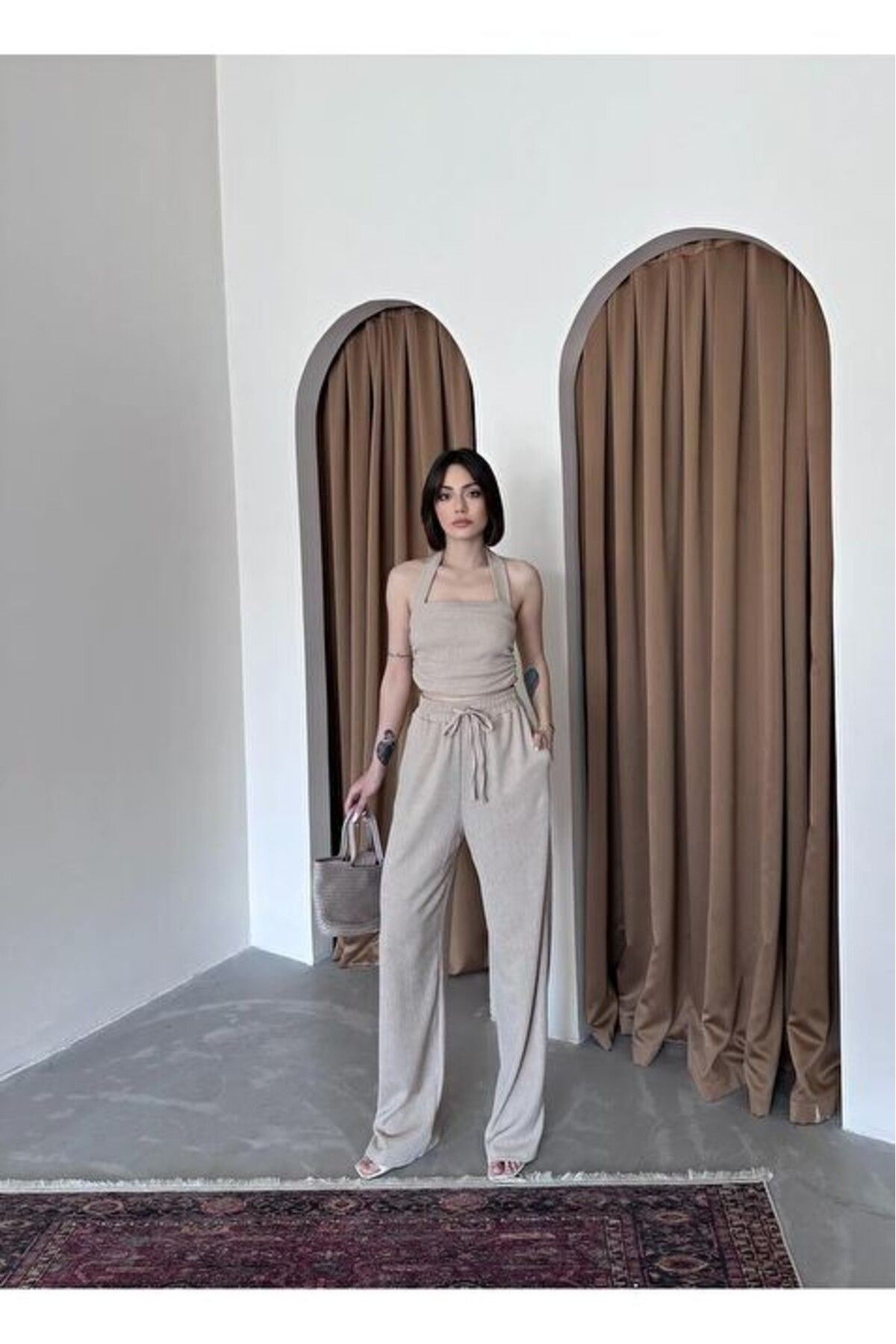 soBasic Dokulu bluz ve pantolon takım