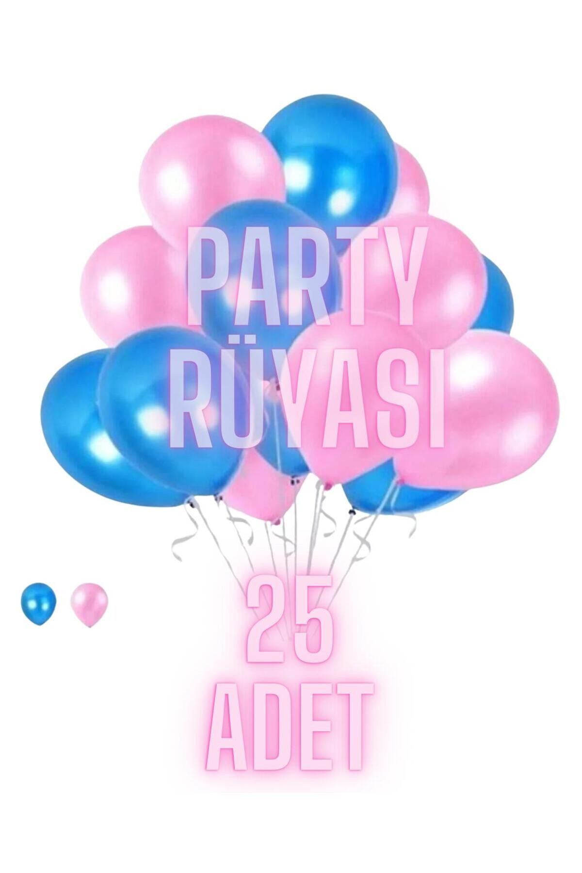 partyrüyası 25 Adet Pembe-Mavi Metalik Balon 12 Inç Metalik Ekstra Parlak Renk