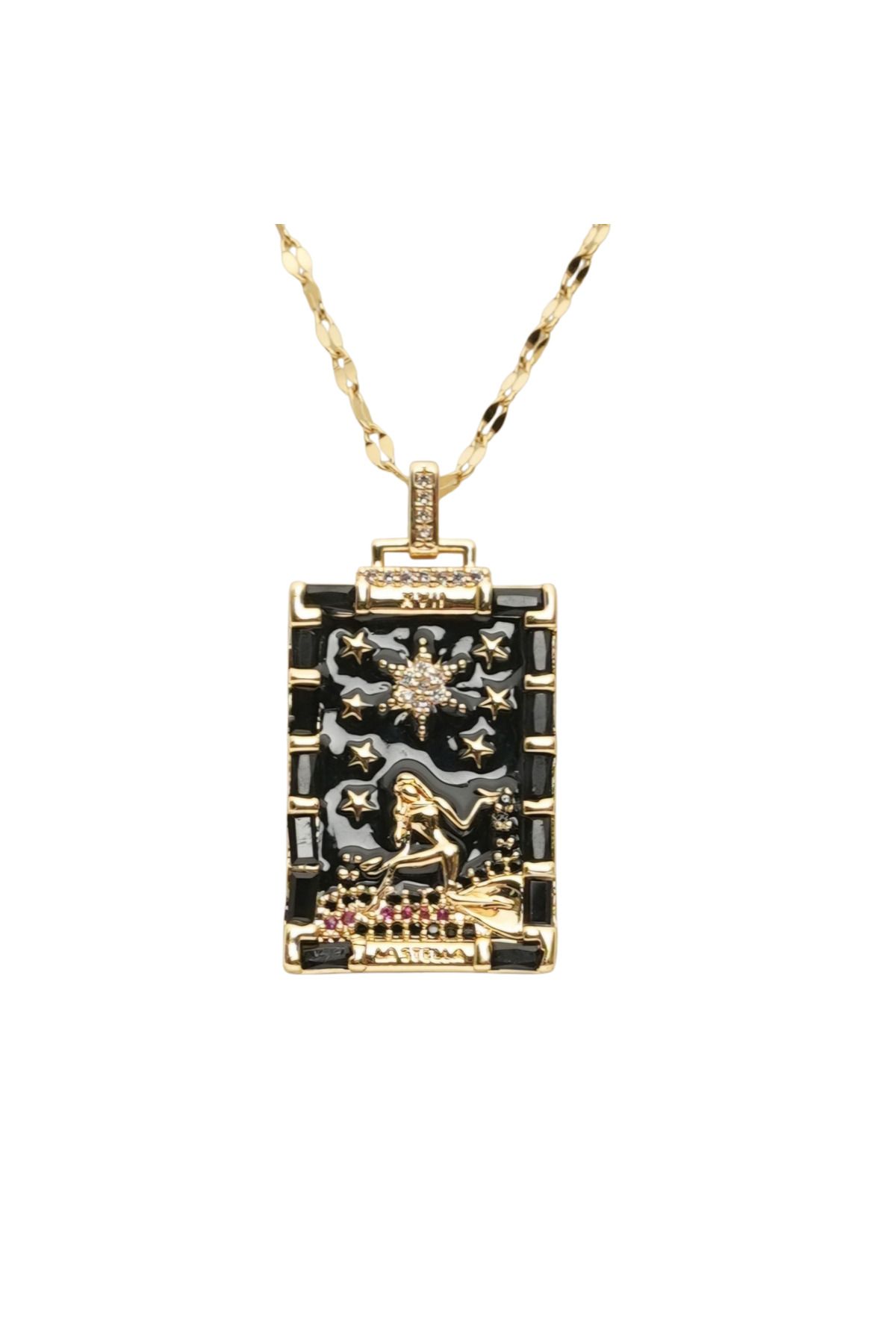 staınless steel Mistik Semboller Temalı Paslanmaz Çelik Gold Kadın Kolye Koleksiyonu- Tarot&Astro Figürlü-41+6 cm