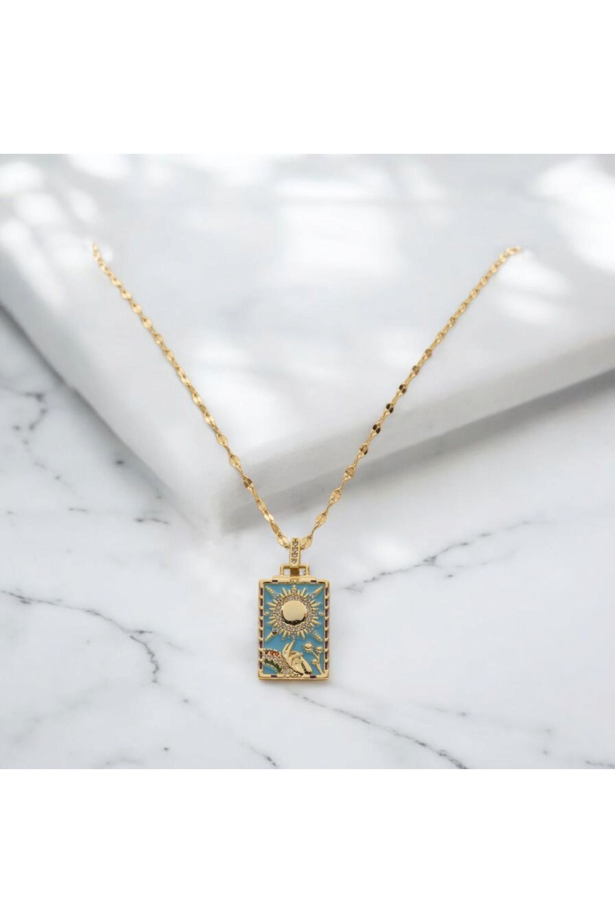 staınless steel Mistik Semboller Temalı Paslanmaz Çelik Gold Kadın Kolye Koleksiyonu- Tarot&Astro Figürlü-41+6 cm