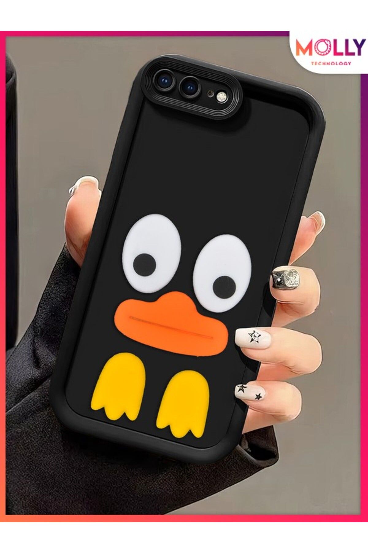 Molly iPhone 7 PLUS İçin Siyah Kenarları Kalın 3d Kabartmalı Cute Duck Silikon Kılıf