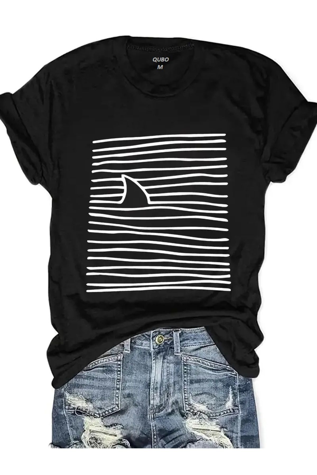 qubo sportswear & company qubo Unisex Oversize Baskılı Pamuklu Bisiklet Yaka Kısa Kollu SİYAH T-shirt