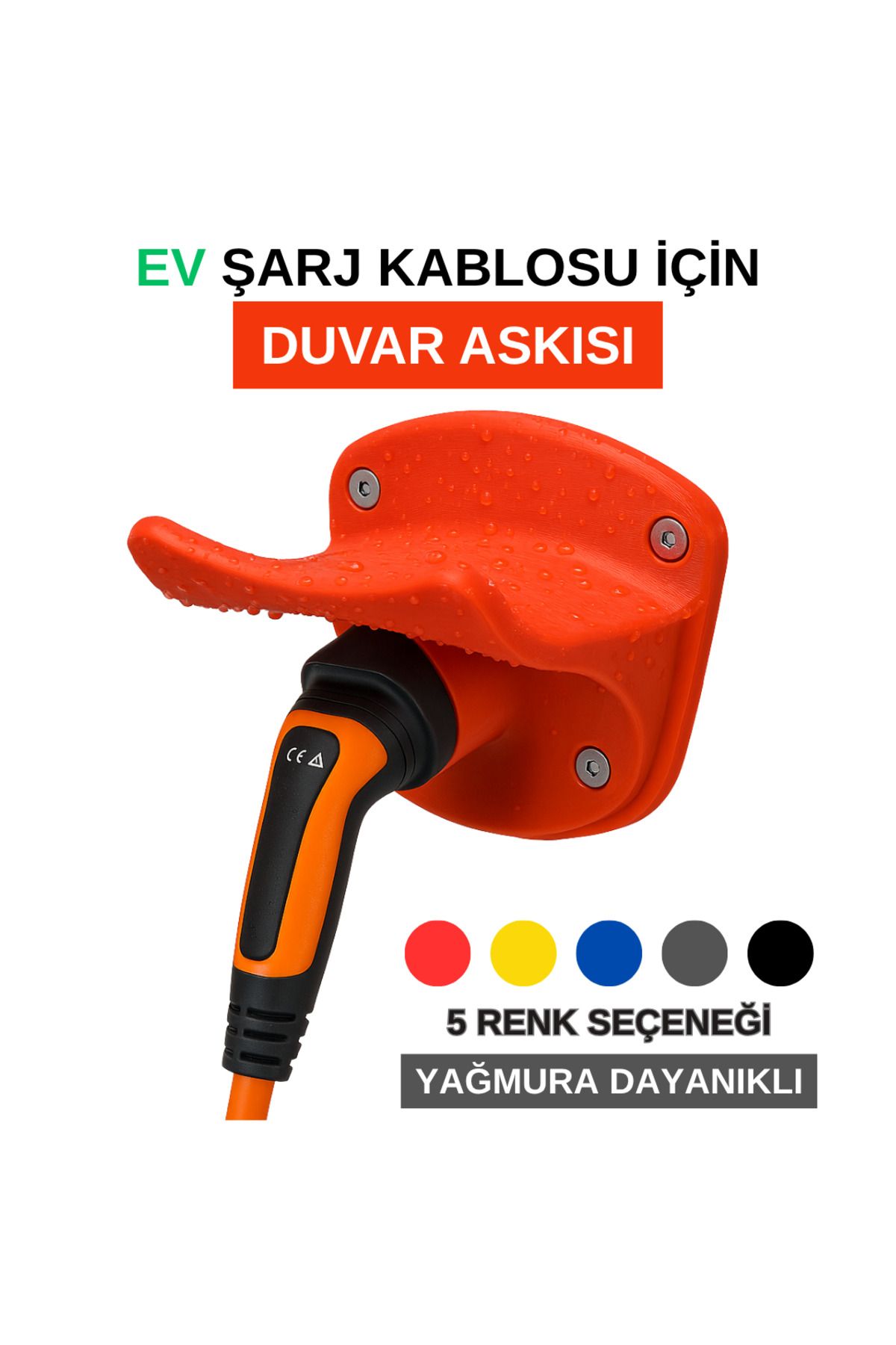 3Durak Dijital Üretim Merkezi EV Tip 2 Şarj Kablosu Duvar Askısı | Elektrikli araç sahipleri için düzenli ve güvenli bir çözüm