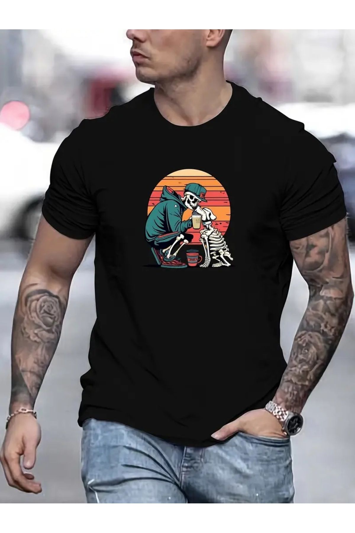 qubo sportswear & company qubo Unisex Oversize Baskılı Pamuklu Bisiklet Yaka Kısa Kollu SİYAH T-shirt