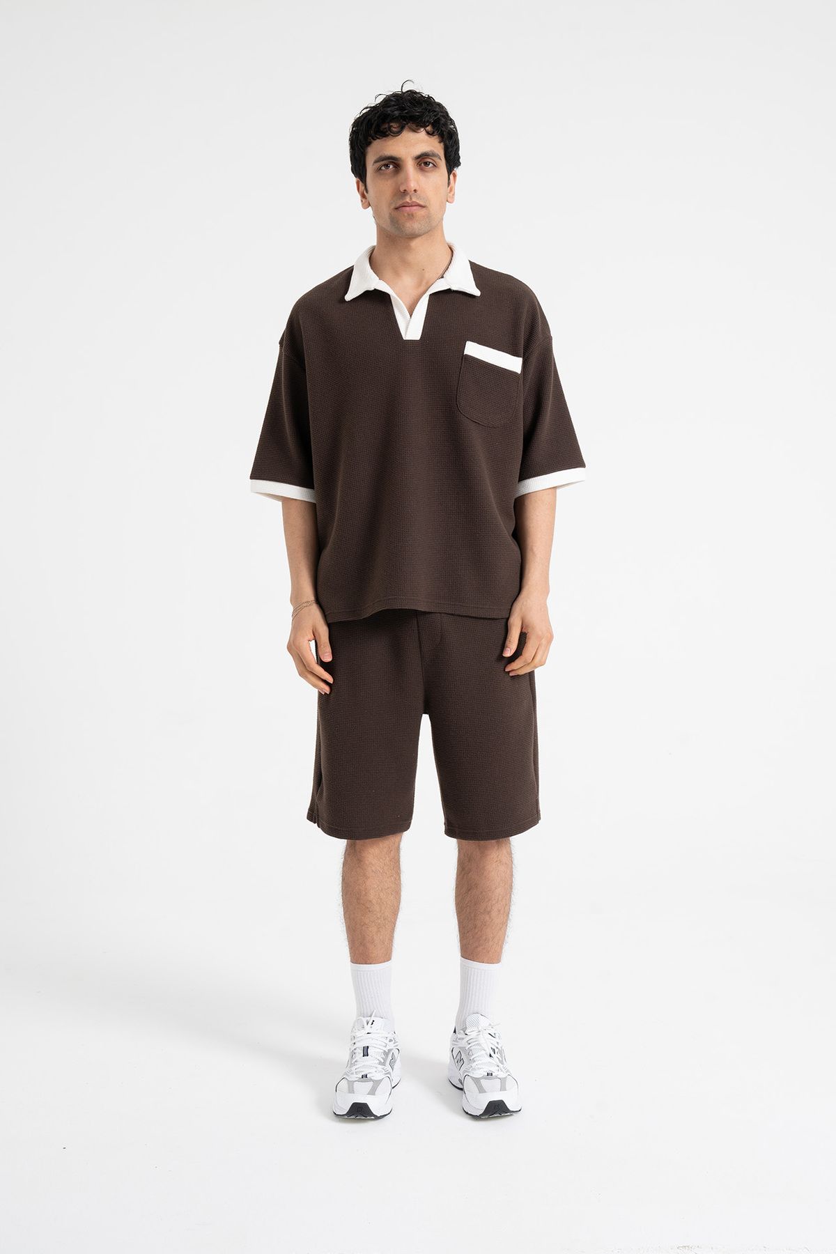ATE WEAR Gofre Detay Polo Yaka Tişört-Şort Premium Takım