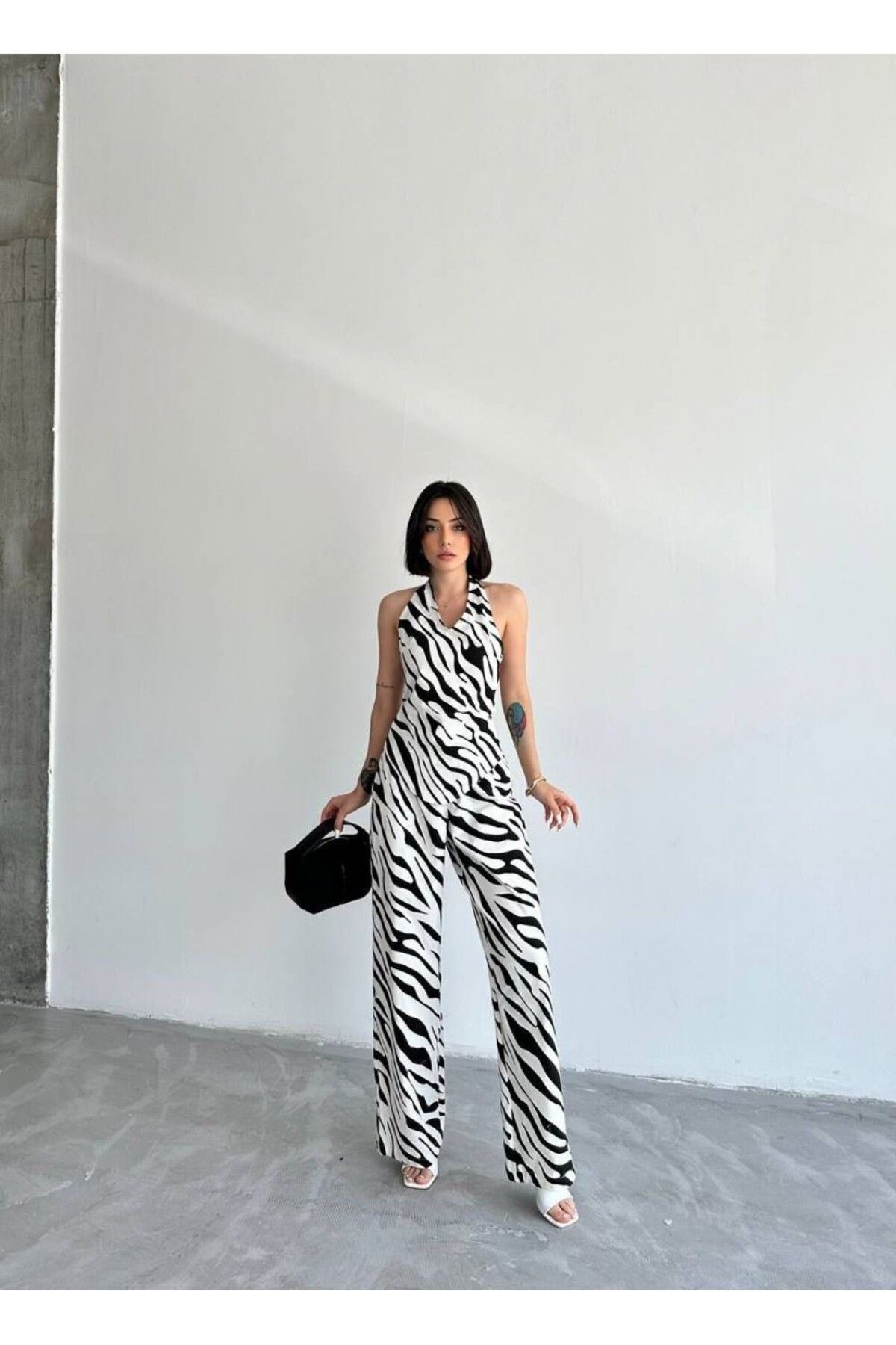 soBasic Desenli İkili Peplum Model Takım
