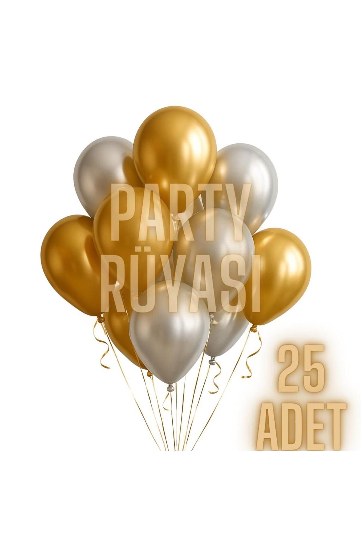 partyrüyası 25 Adet Gold-Gümüş Metalik Balon 12 Inç Metalik Ekstra Parlak Renk