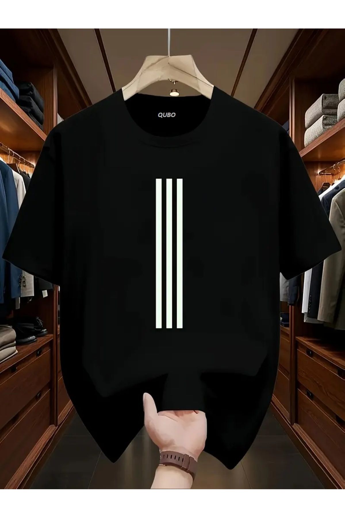 qubo sportswear & company qubo Unisex Oversize Baskılı Pamuklu Bisiklet Yaka Kısa Kollu SİYAH T-shirt