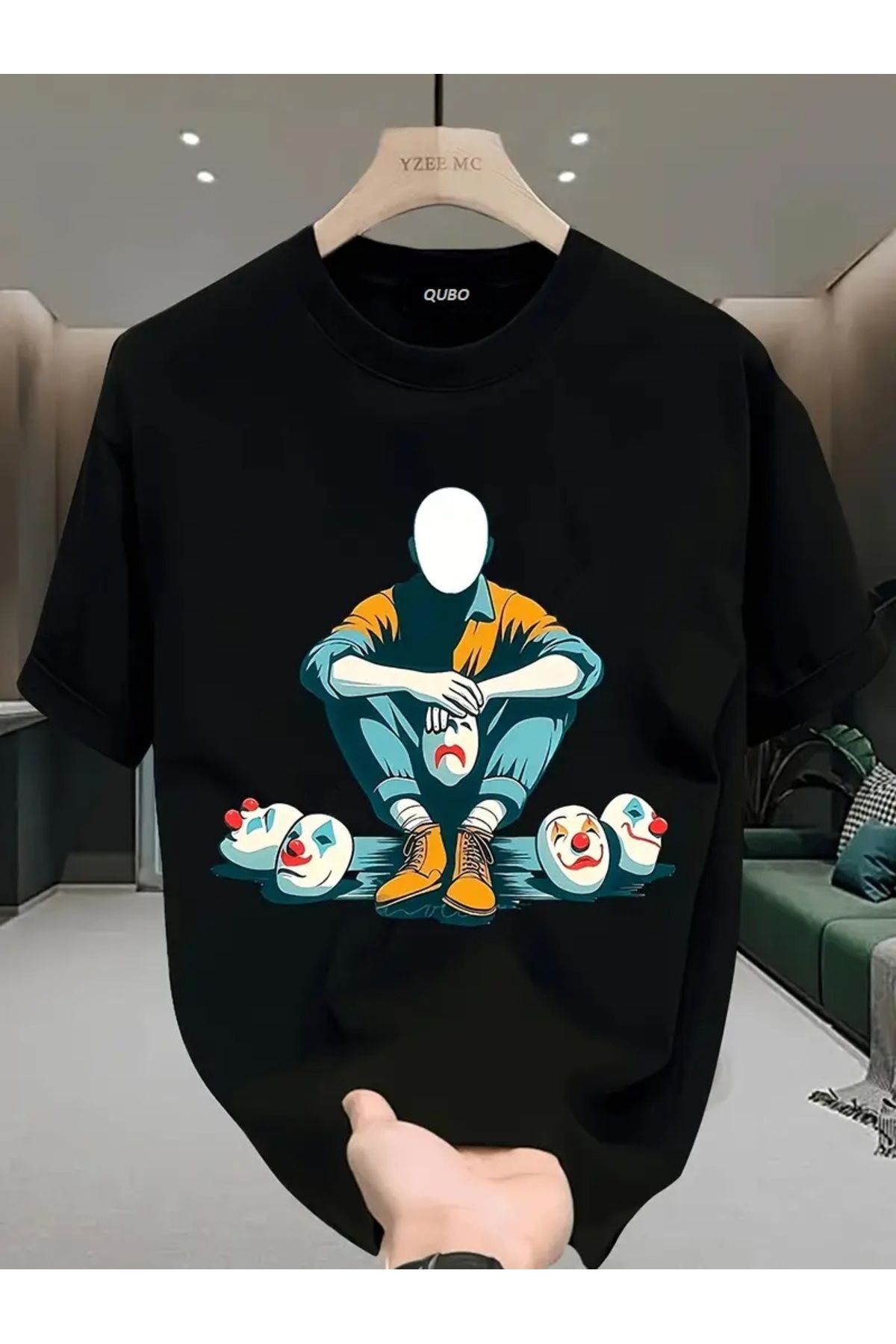 qubo sportswear & company qubo Unisex Oversize Baskılı Pamuklu Bisiklet Yaka Kısa Kollu SİYAH T-shirt