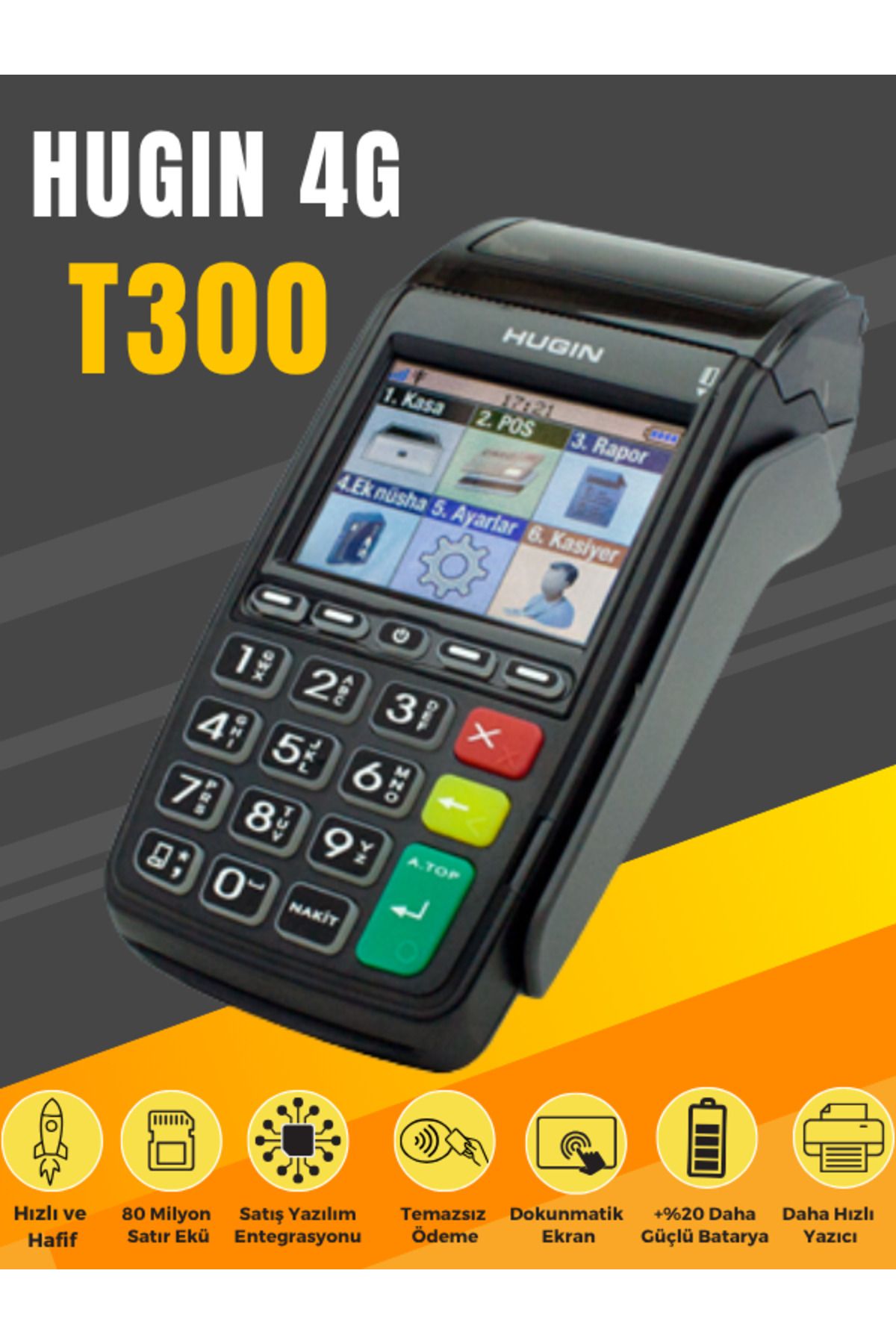 Marka Hugin Tiger 4G T300 Yeni Nesil Pos YazarKasa