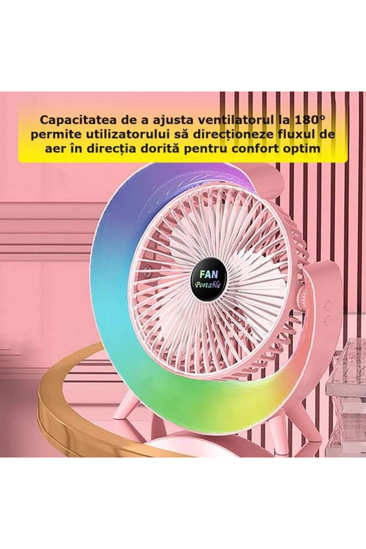 SIKS-Mini ventilator portabil pentru birou, LED RGB, lumini ambientale, reglare la 180°, 3 viteze ale vântului 3