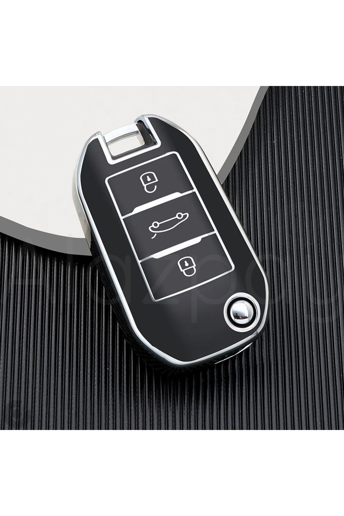 Alazpay Peugeot 208 301 307 308 508 2008 3008 Partner Van TPU Anahtar Kılıfı (Siyah Gümüş)