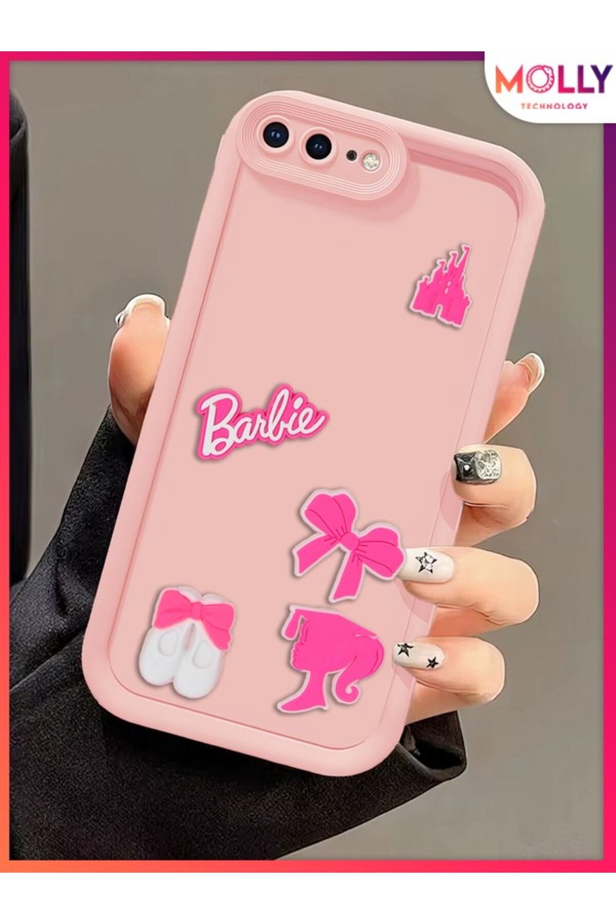 Molly iPhone 8 PLUS İçin Kum Pembesi Kenarları Kalın 3d Kabartmalı Cute Girl Silikon Kılıf