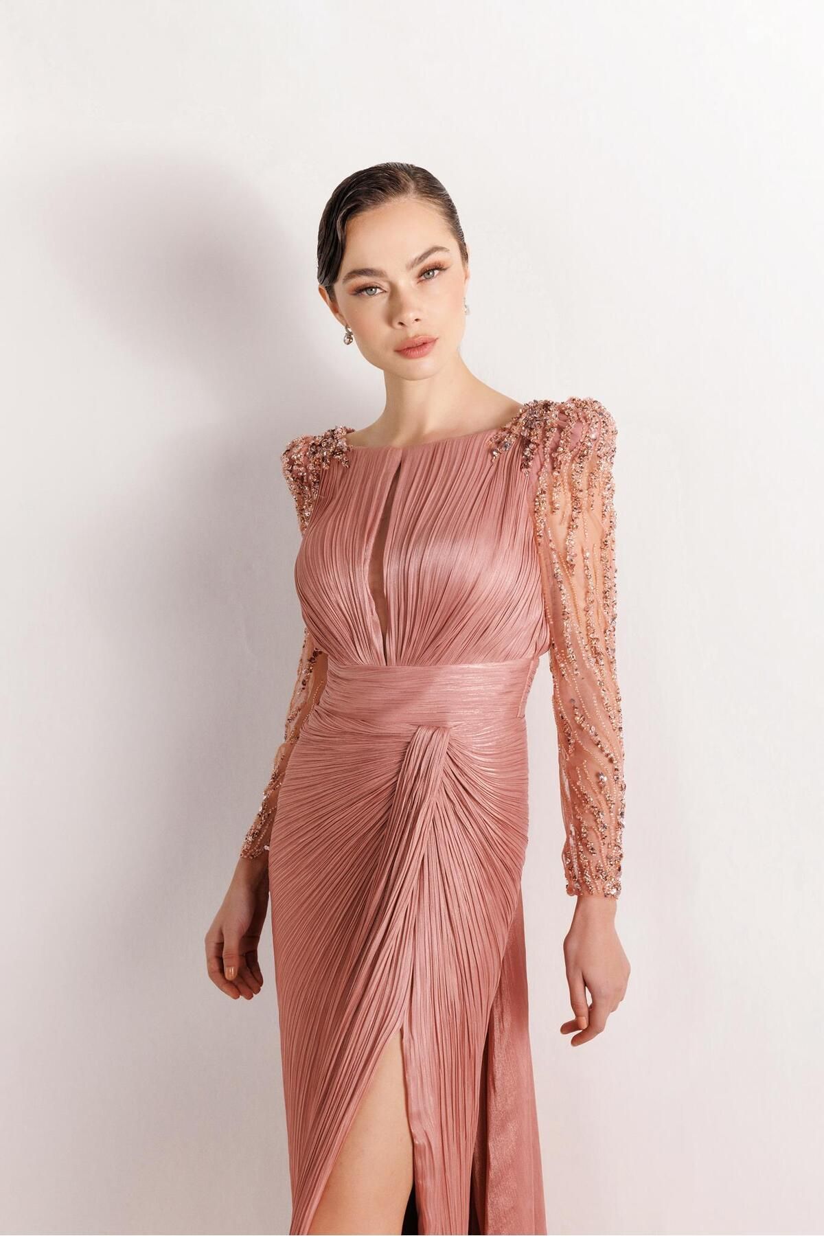 perfectmegastore Kenzel Kolları Taş Detaylı Abiye Elbise-25099
