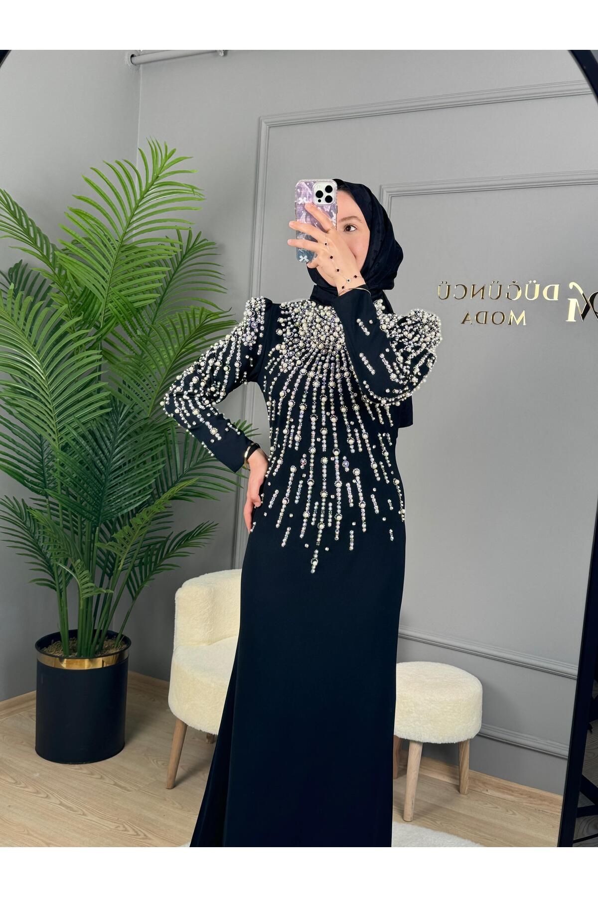 perfectmegastore New Elegans İnci Detaylı Abiye Elbise-2434