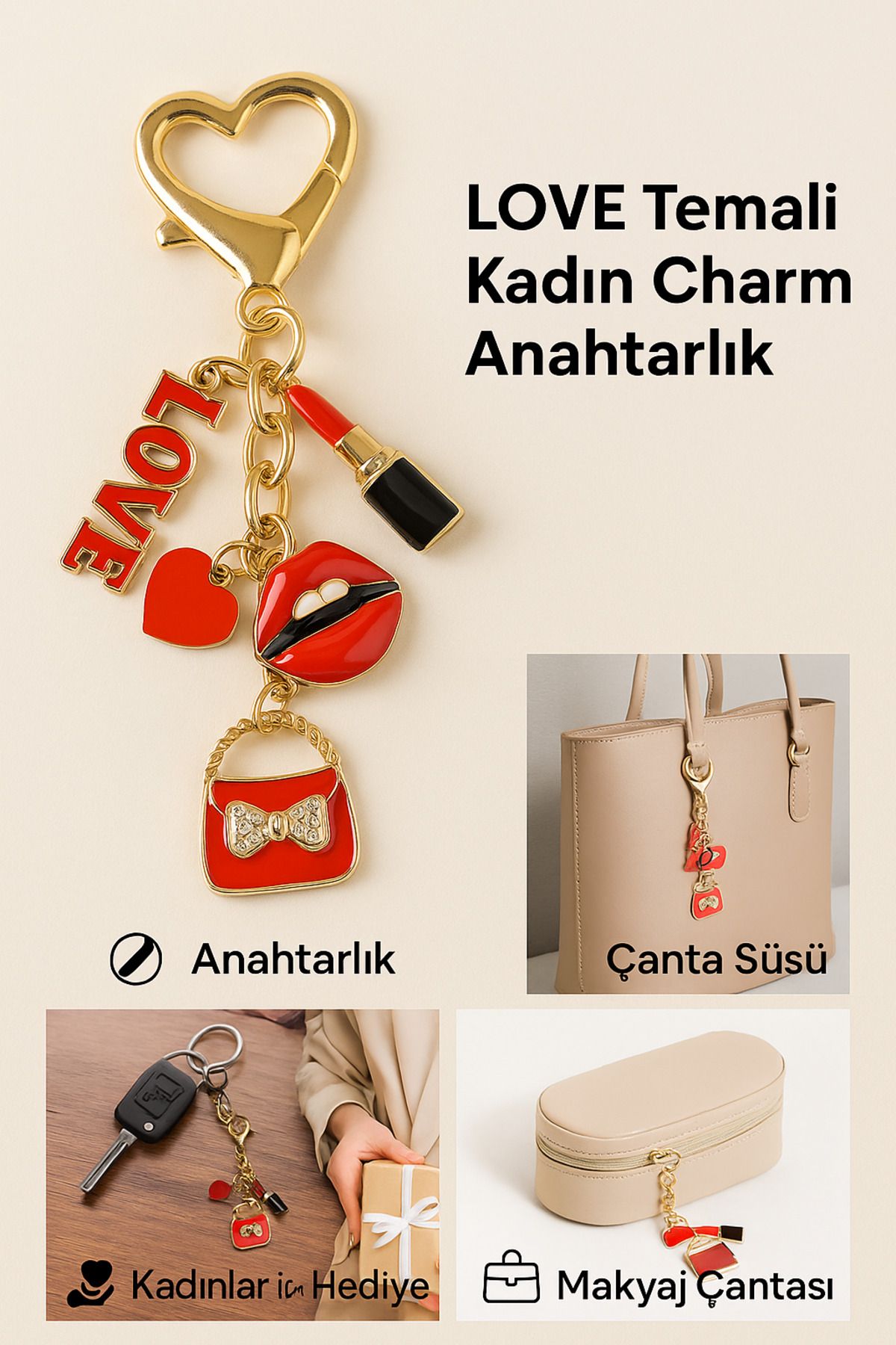 FDY LOVE Temalı Kadın Anahtarlık | Şık Çanta Süsü | Hediye Charm Aksesuar