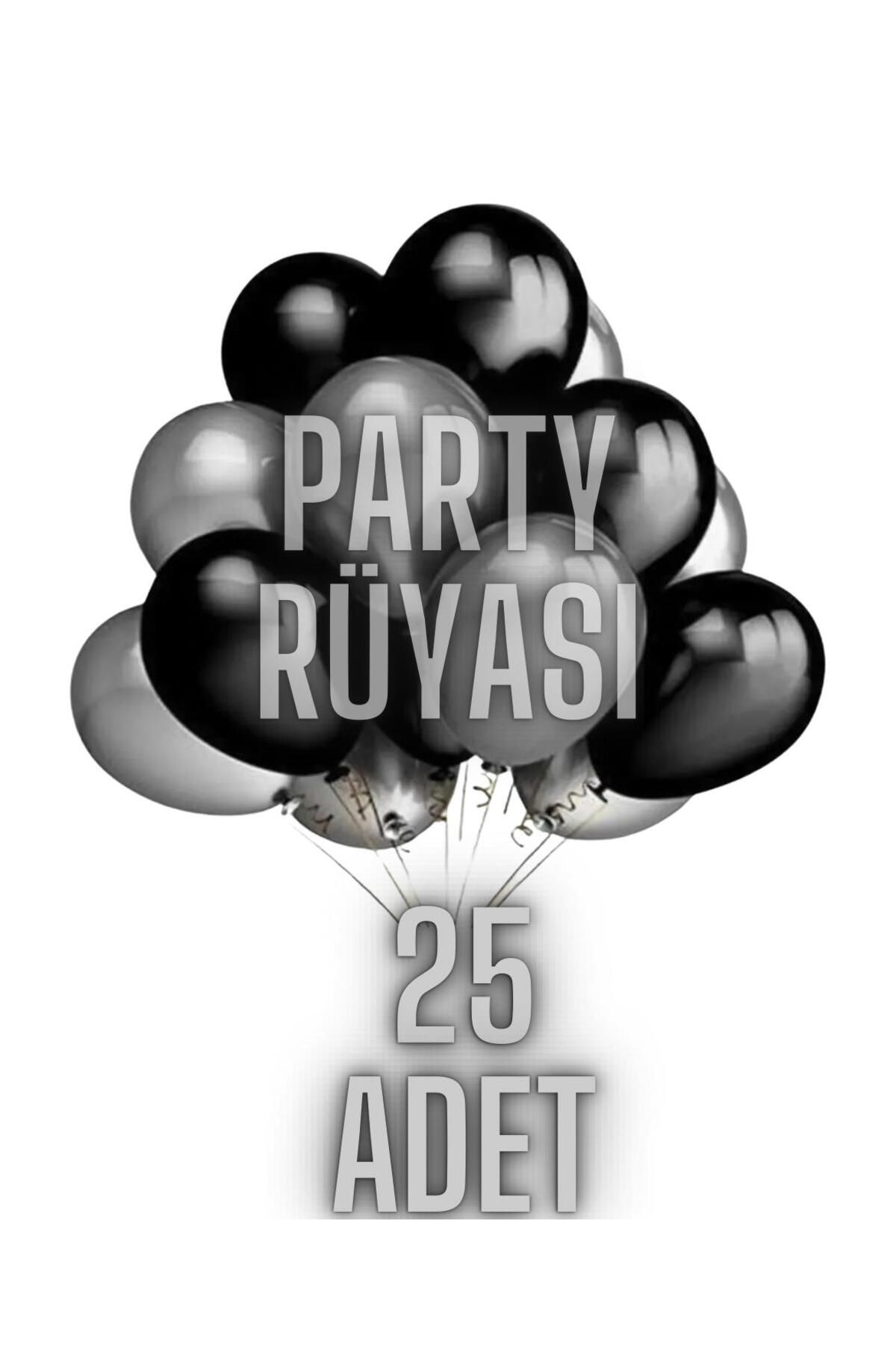partyrüyası 25 Adet Siyah-Gümüş Metalik Balon 12 Inç Metalik Ekstra Parlak Renk
